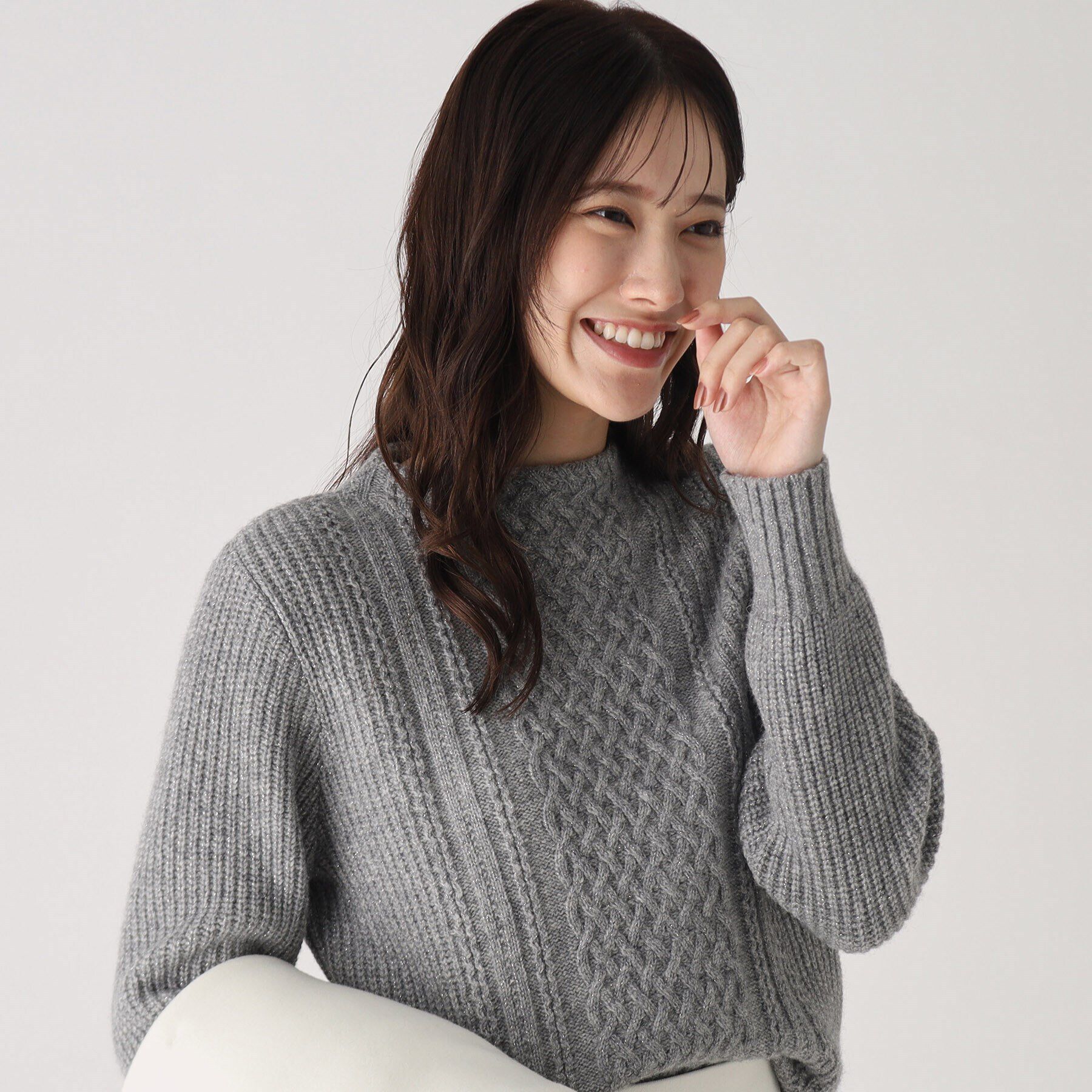 COUP DE CHANCE「【洗える／日本製】カジュアル過ぎない！大人のケーブルニットプルオーバー」|ニット・セーター|チャコールグレー(0
