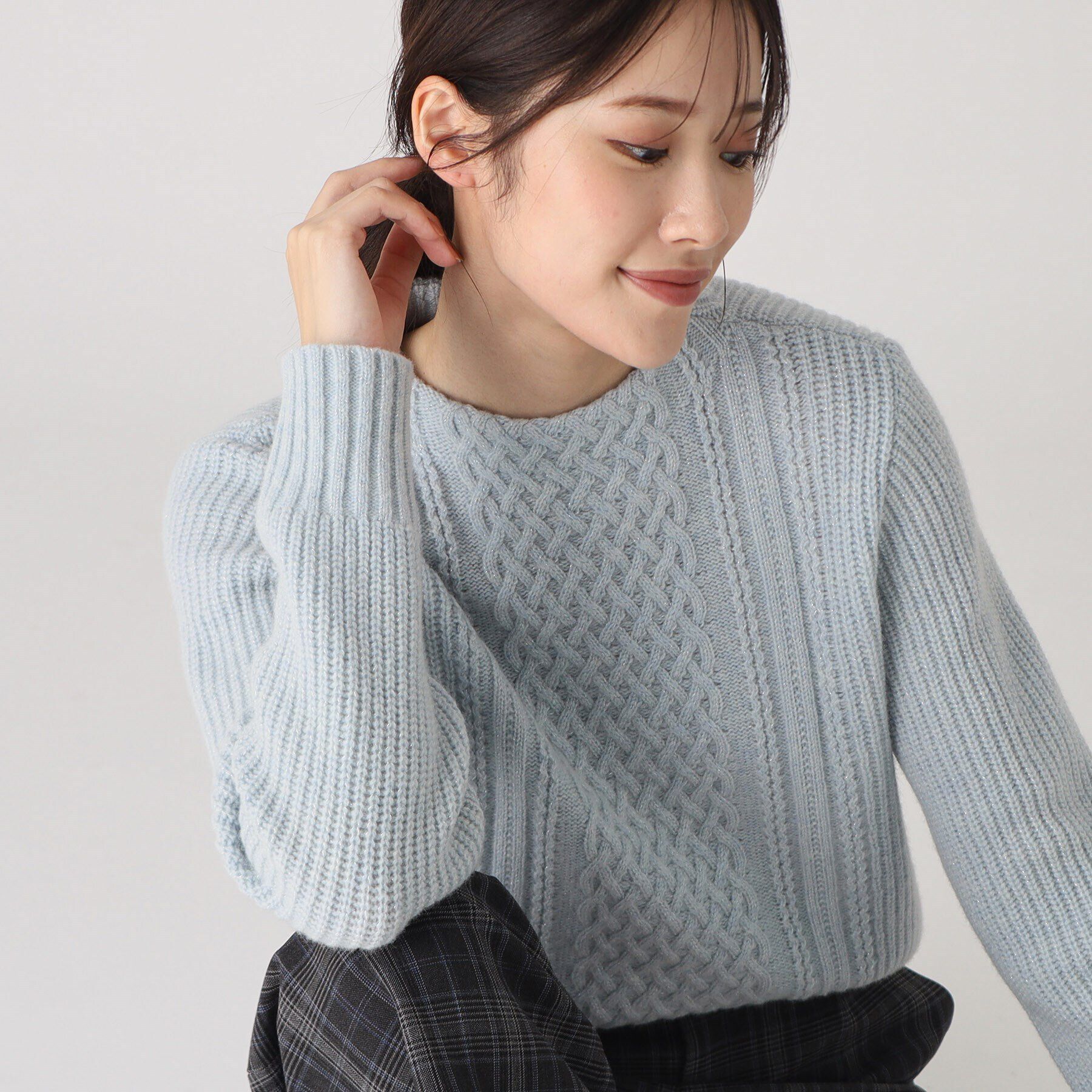 COUP DE CHANCE「【洗える／日本製】カジュアル過ぎない！大人のケーブルニットプルオーバー」|ニット・セーター|サックスブルー(09
