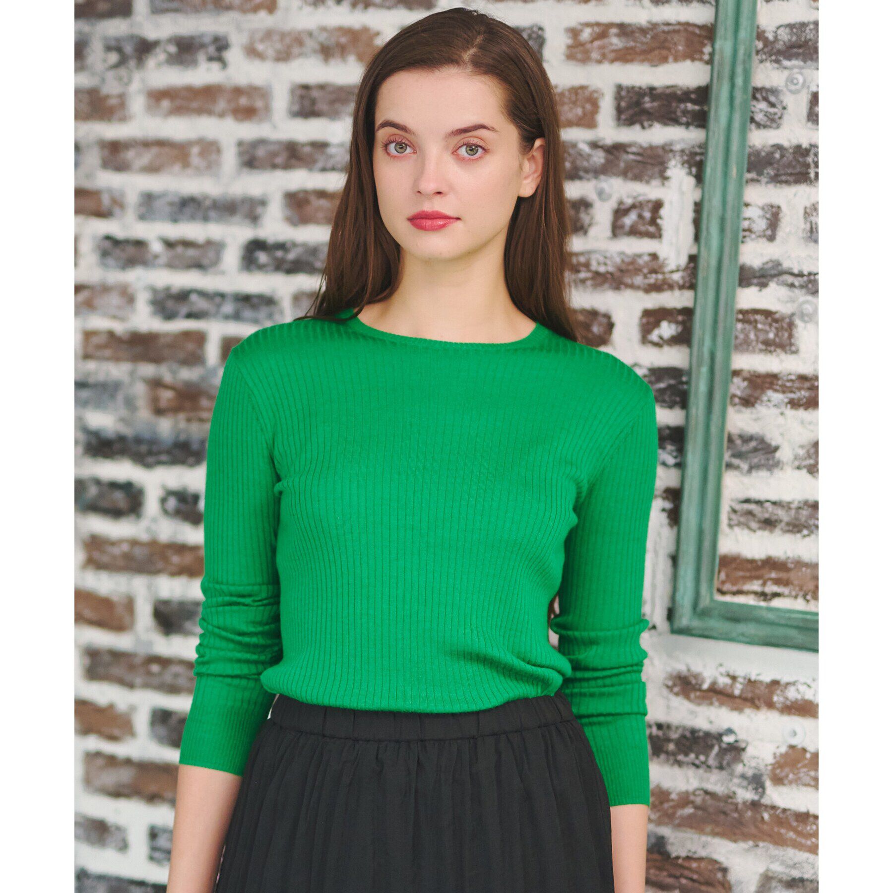 DRESSTERIOR「ワイドリブクルーネックプルオーバー」|ニット・セーター|グリーン(022)