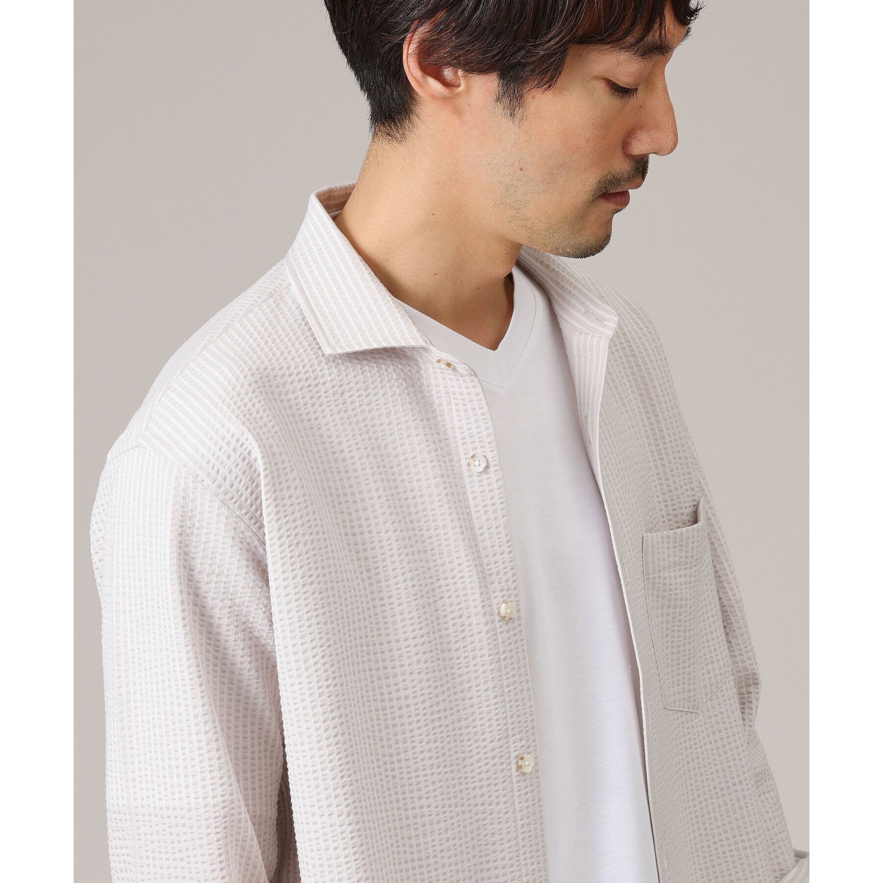 TAKEO KIKUCHI「【抗菌防臭／7分袖】サッカージャージ ストライプシャツ」|シャツ・ブラウス|