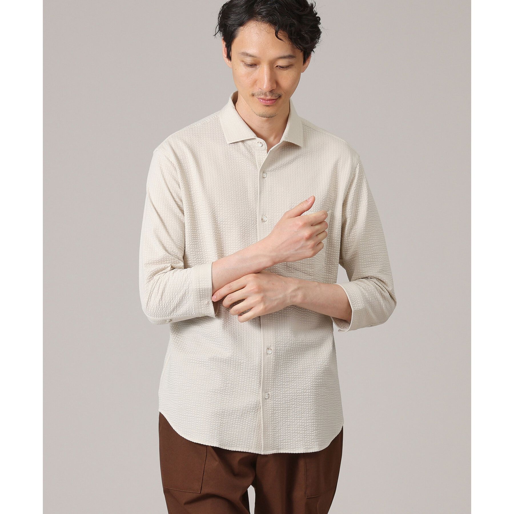 TAKEO KIKUCHI「【抗菌防臭／7分袖】サッカージャージ ストライプシャツ」|シャツ・ブラウス|