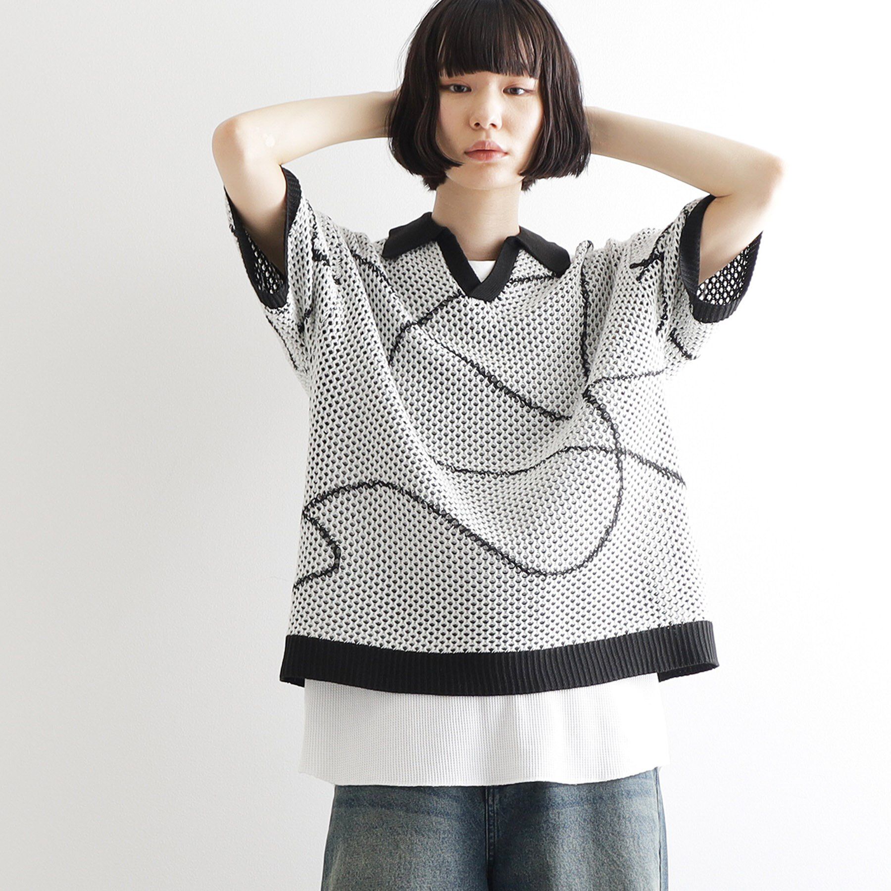 tk.TAKEO KIKUCHI「ラインアートニットポロ」|ニット・セーター|