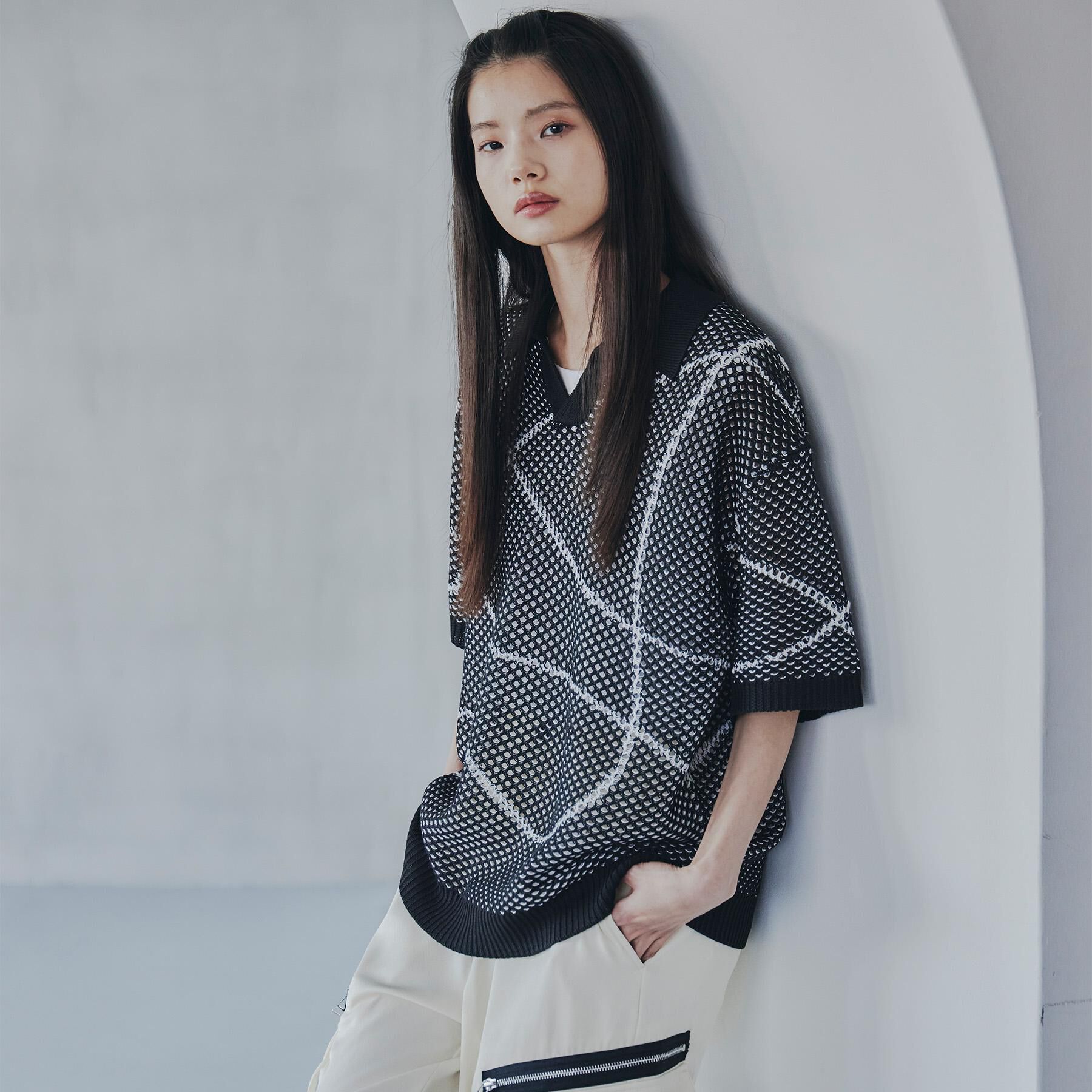 tk.TAKEO KIKUCHI「ラインアートニットポロ」|ニット・セーター|ブラック(019)