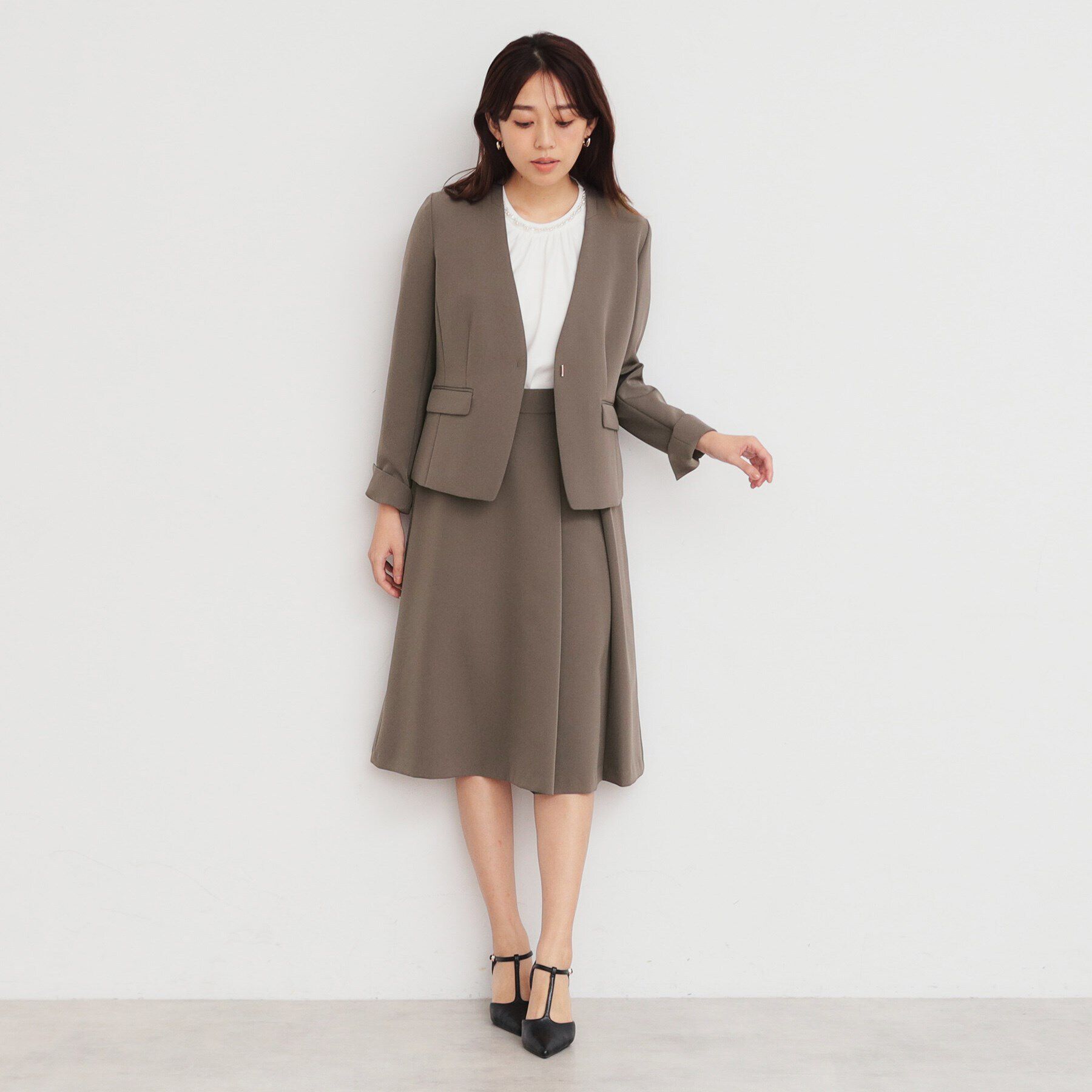 index「ダブルクロスノーカラージャケット/セットアップ対応【洗濯機洗い可/ストレッチ/防シワ/イージーアイロ」|ノーカラージャケット|