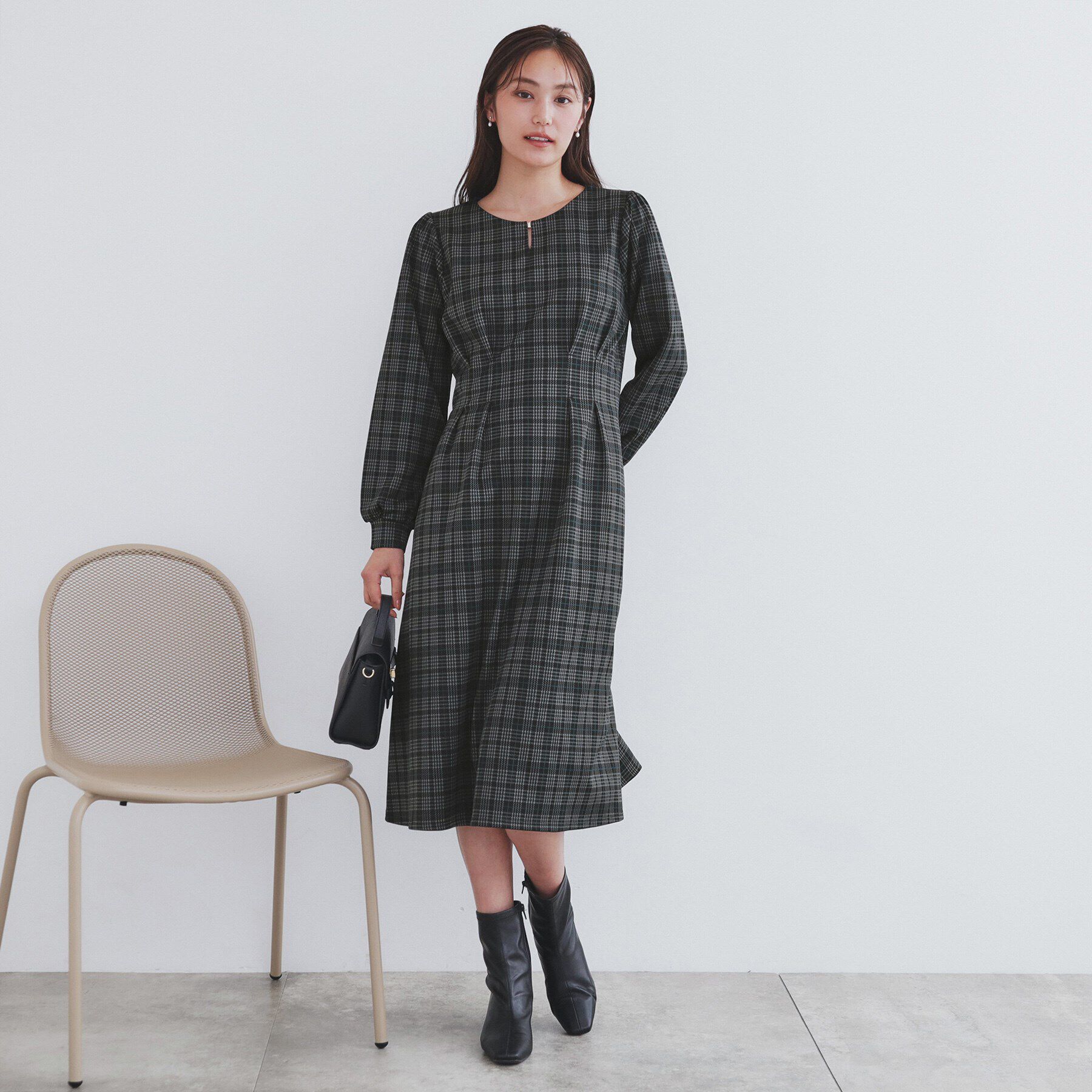 index「《S-LLsize》ストレッチチェックジャカードワンピース【洗濯機洗い可/抗ピル】」|ワンピース|