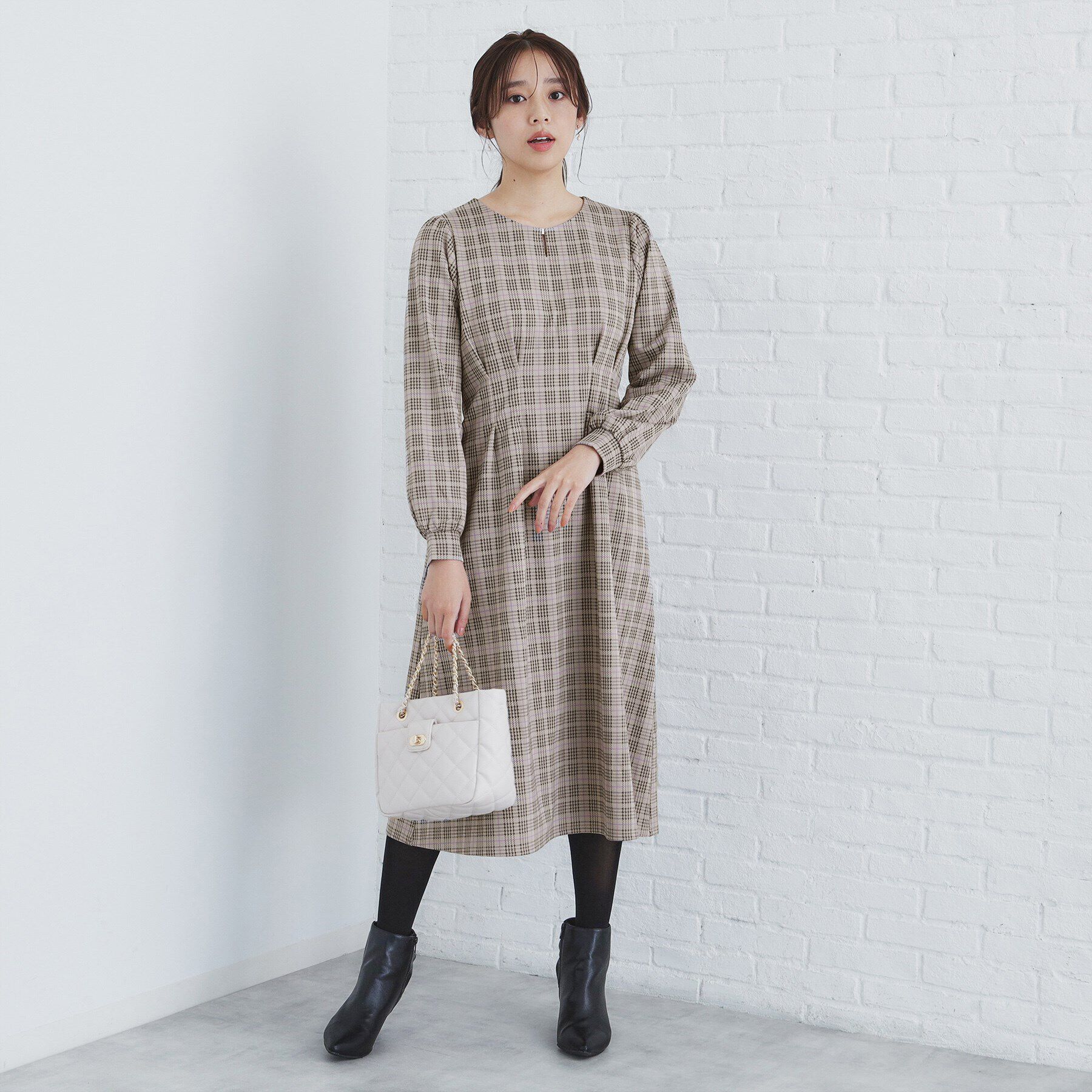 index「《S-LLsize》ストレッチチェックジャカードワンピース【洗濯機洗い可/抗ピル】」|ワンピース|