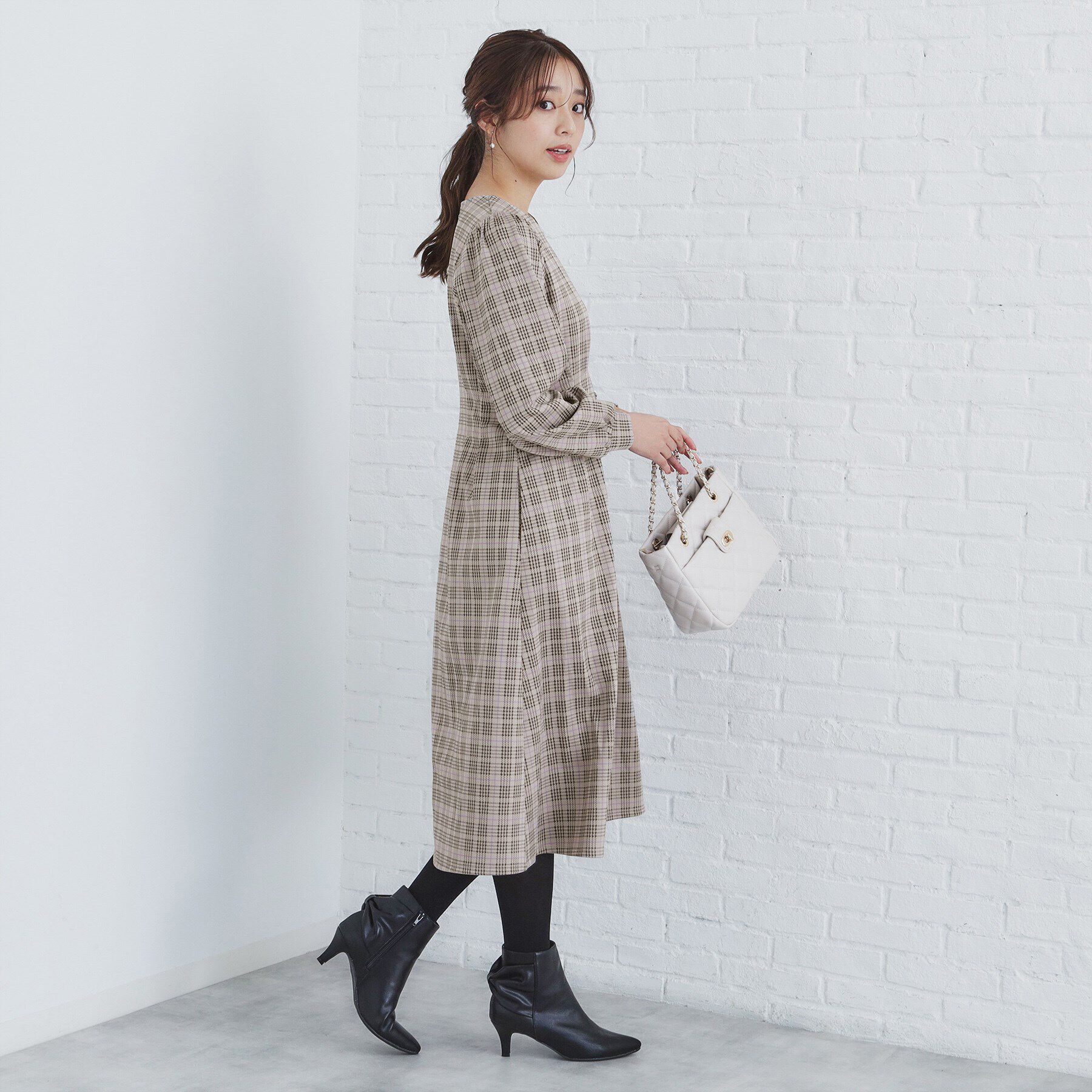 index「《S-LLsize》ストレッチチェックジャカードワンピース【洗濯機洗い可/抗ピル】」|ワンピース|