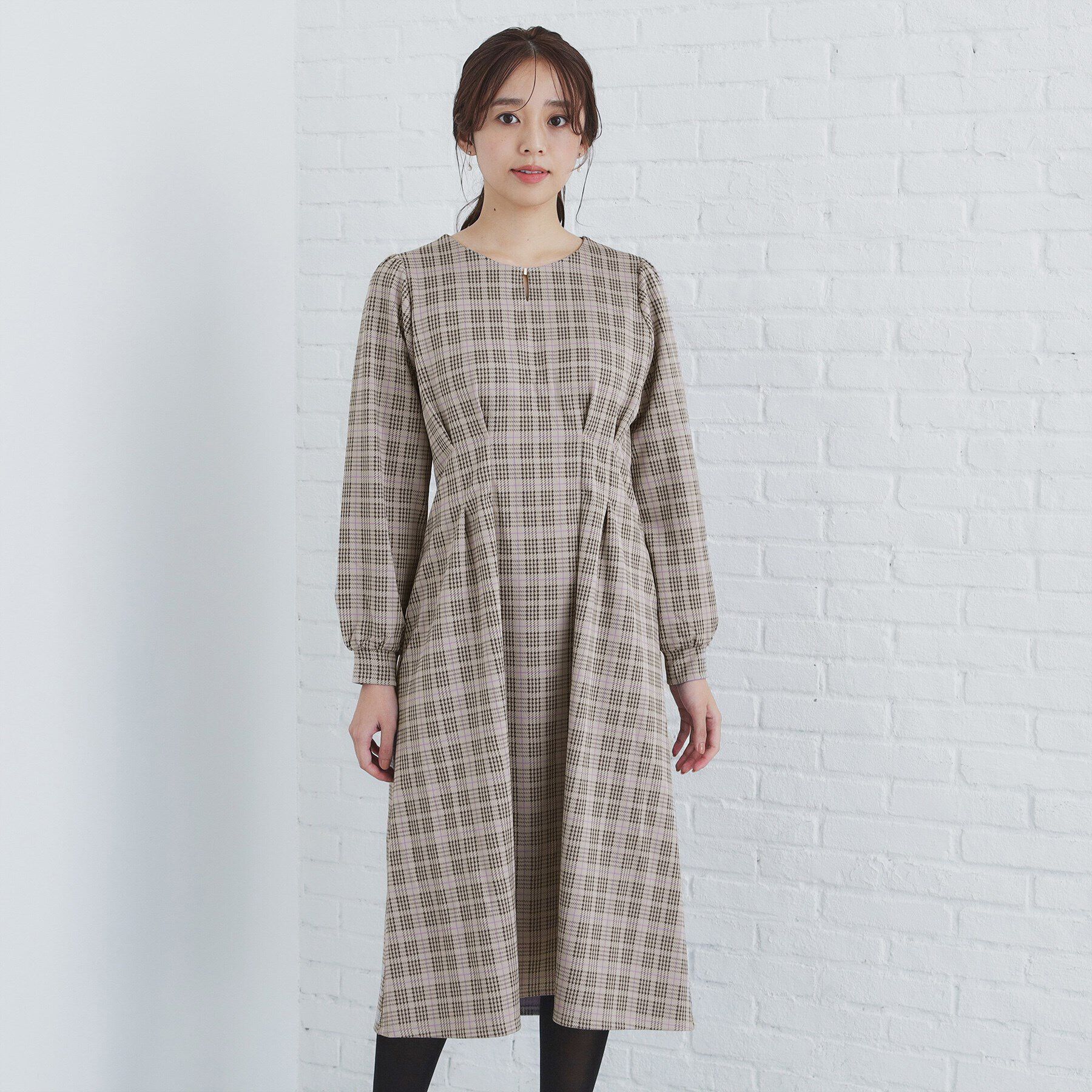 index「《S-LLsize》ストレッチチェックジャカードワンピース【洗濯機洗い可/抗ピル】」|ワンピース|