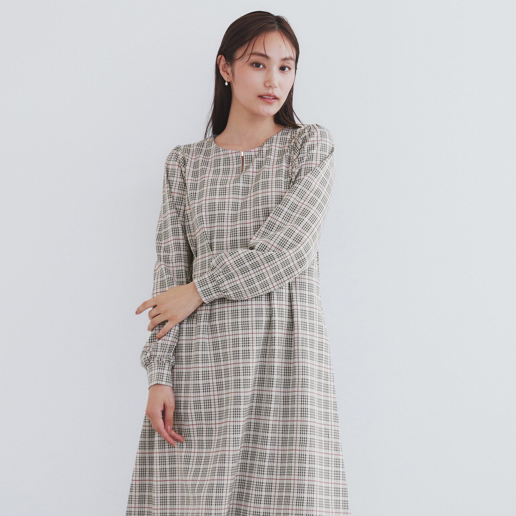 index「《S-LLsize》ストレッチチェックジャカードワンピース【洗濯機洗い可/抗ピル】」|ワンピース|