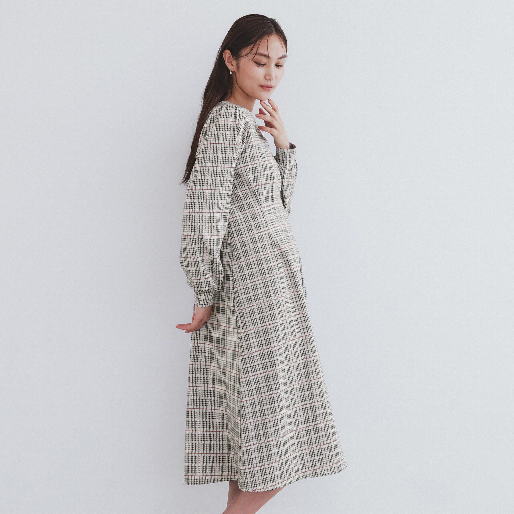 index「《S-LLsize》ストレッチチェックジャカードワンピース【洗濯機洗い可/抗ピル】」|ワンピース|