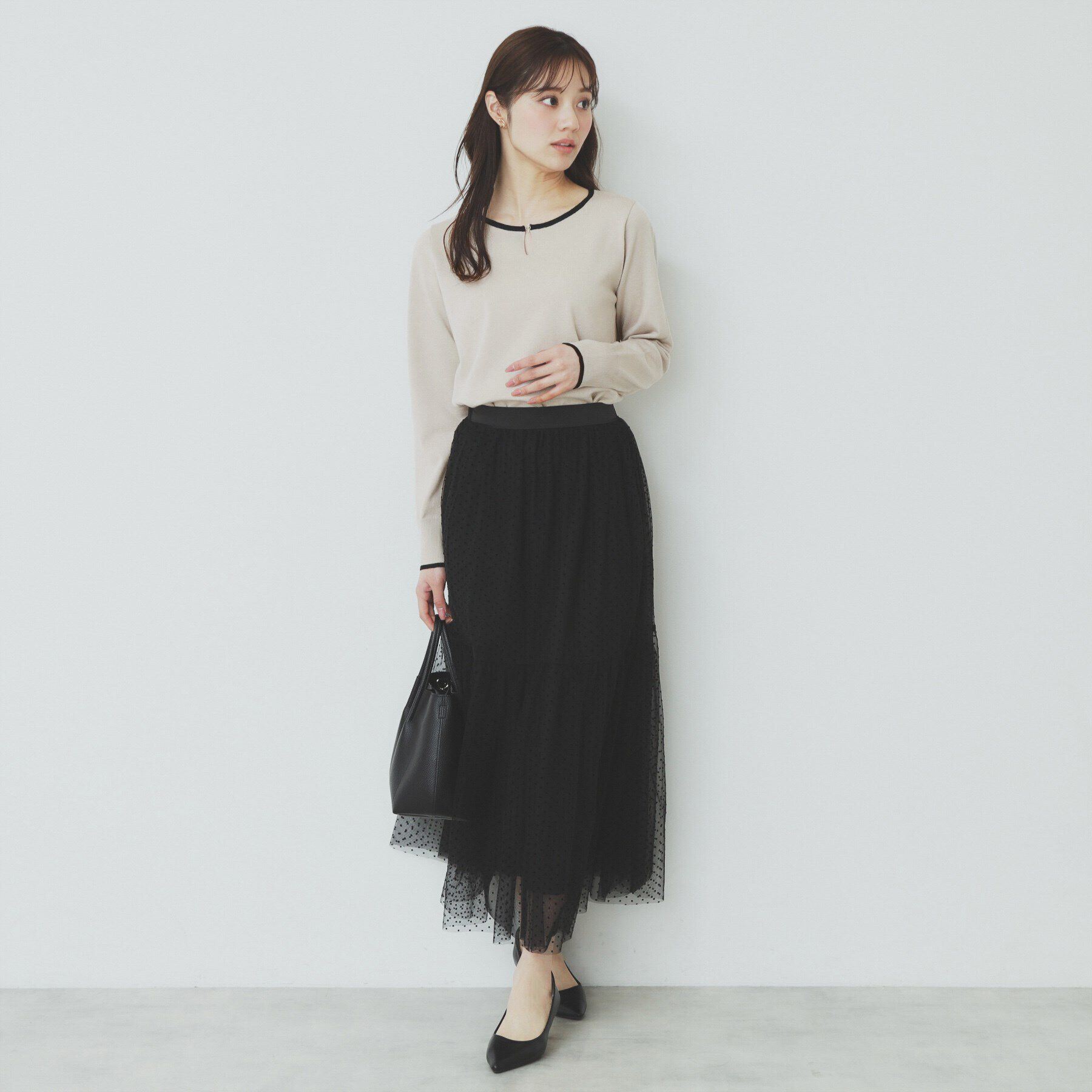 index「バイカラーキーネックニット【洗濯機洗い可】」|ニット・セーター|