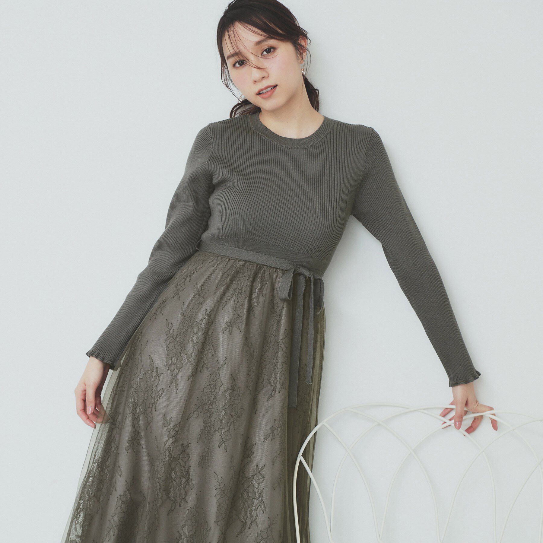 index「チュールレーススカートドッキングワンピース【洗濯機洗い可】」|ワンピース|チャコールグレー(0