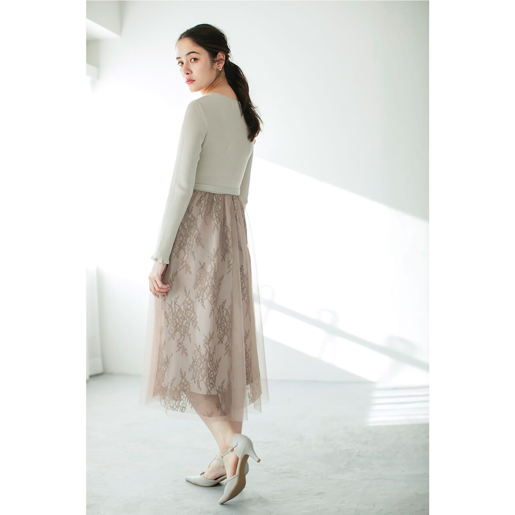 index「チュールレーススカートドッキングワンピース【洗濯機洗い可】」|ワンピース|