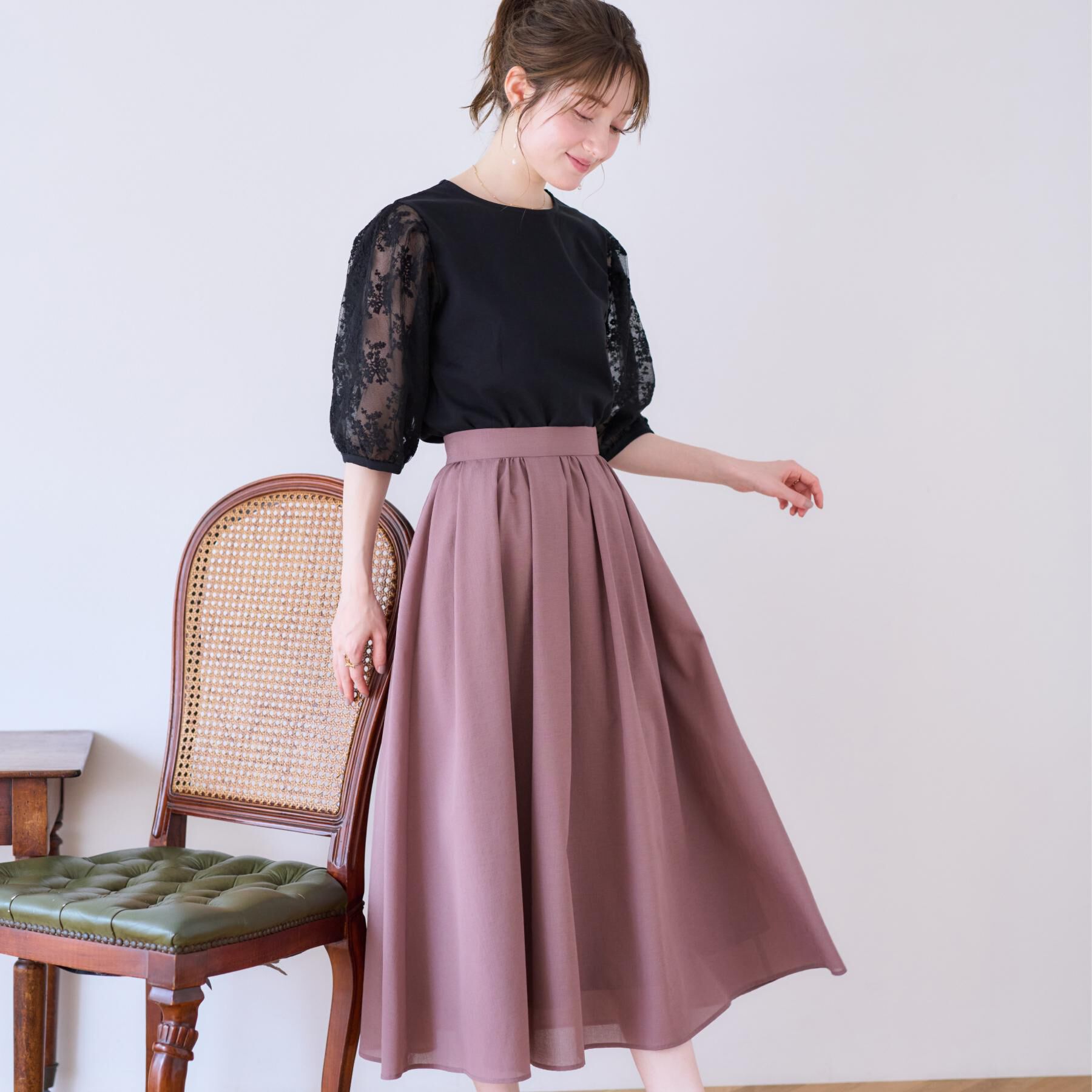 Couture broach「【接触冷感・UV・マシンウォッシャブル】袖レースデザイントップス」|Tシャツ・カットソー|