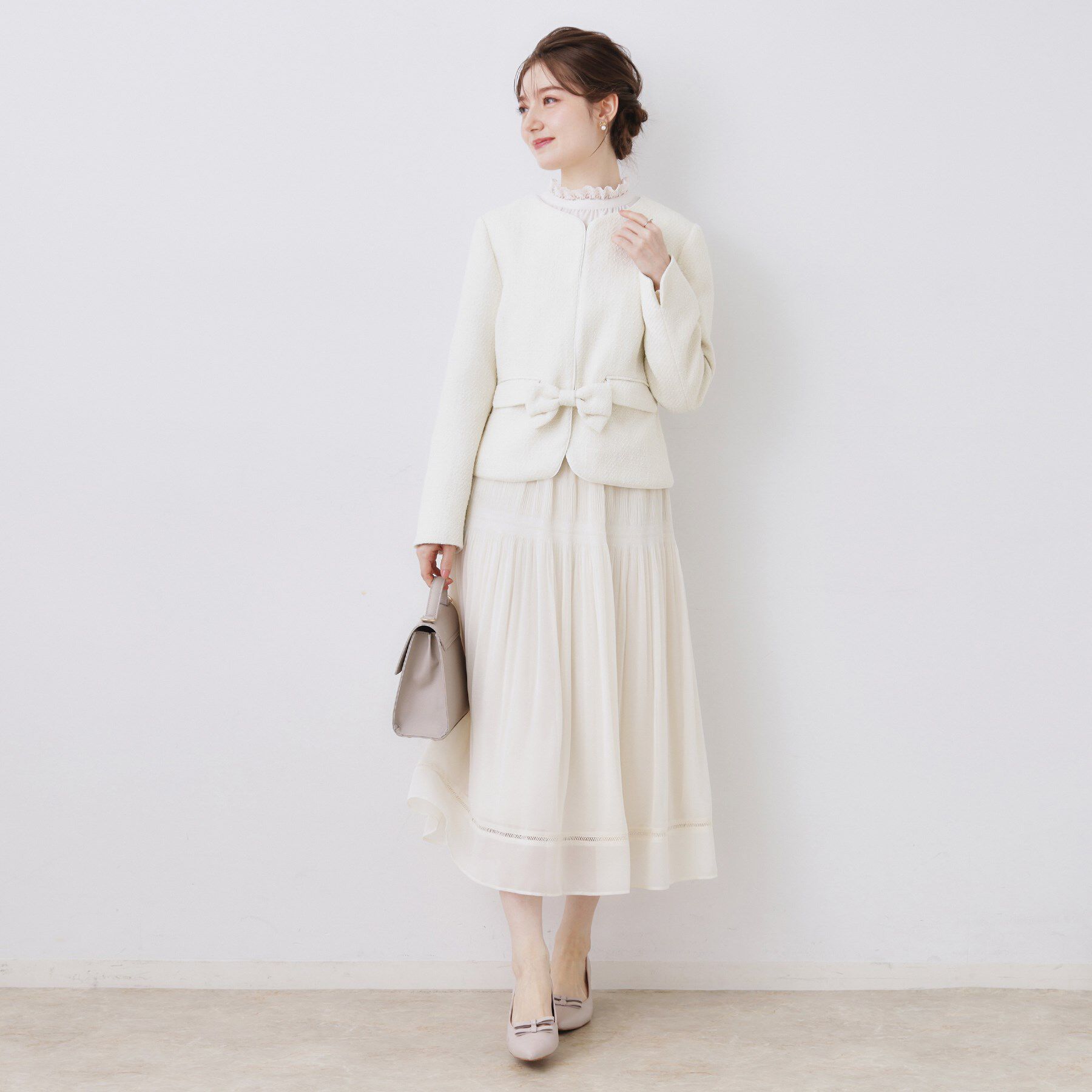 Couture broach「【ハレの日・通勤】カルゼスラブツイードジャケット」|ノーカラージャケット|