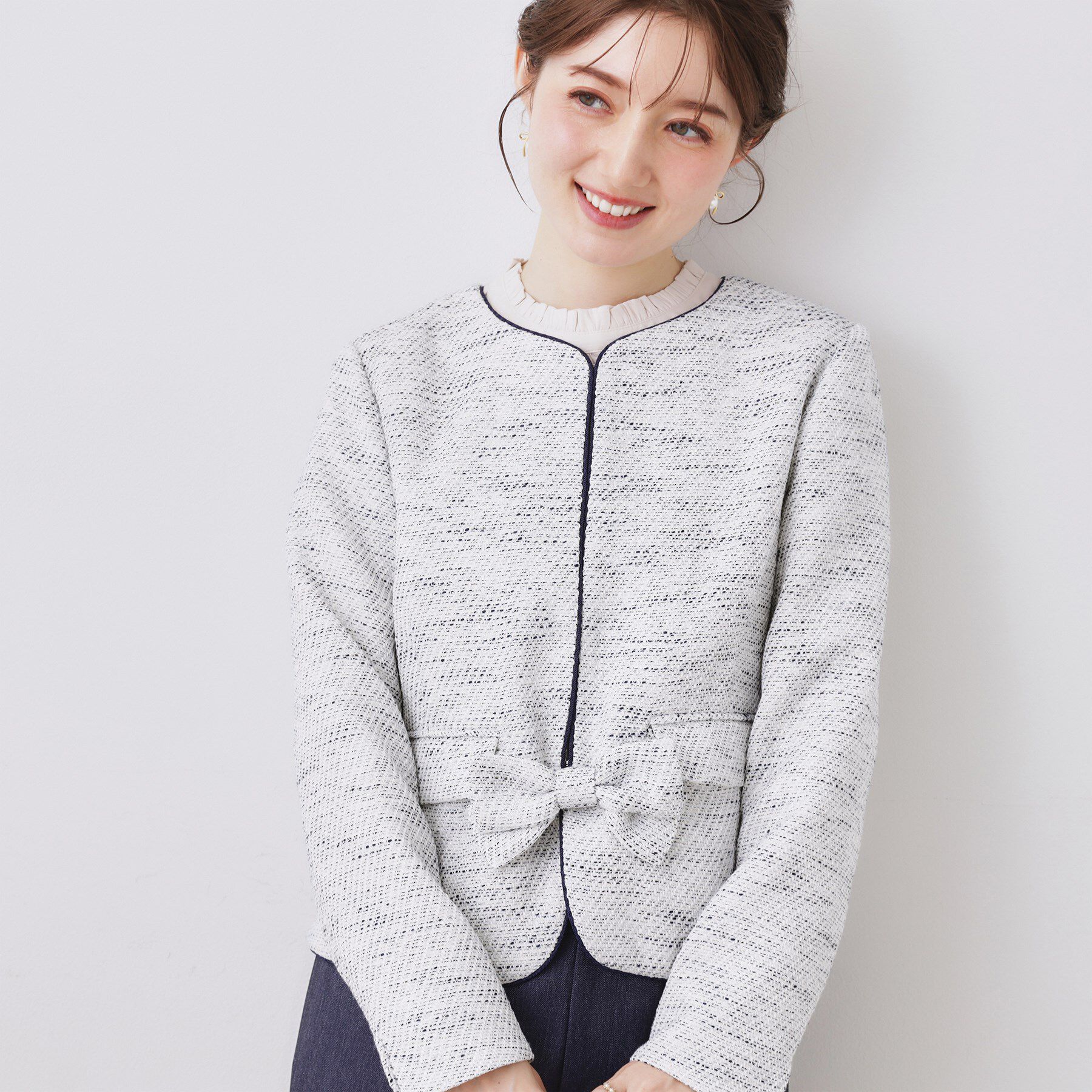 Couture broach「【ハレの日・通勤】カルゼスラブツイードジャケット」|ノーカラージャケット|