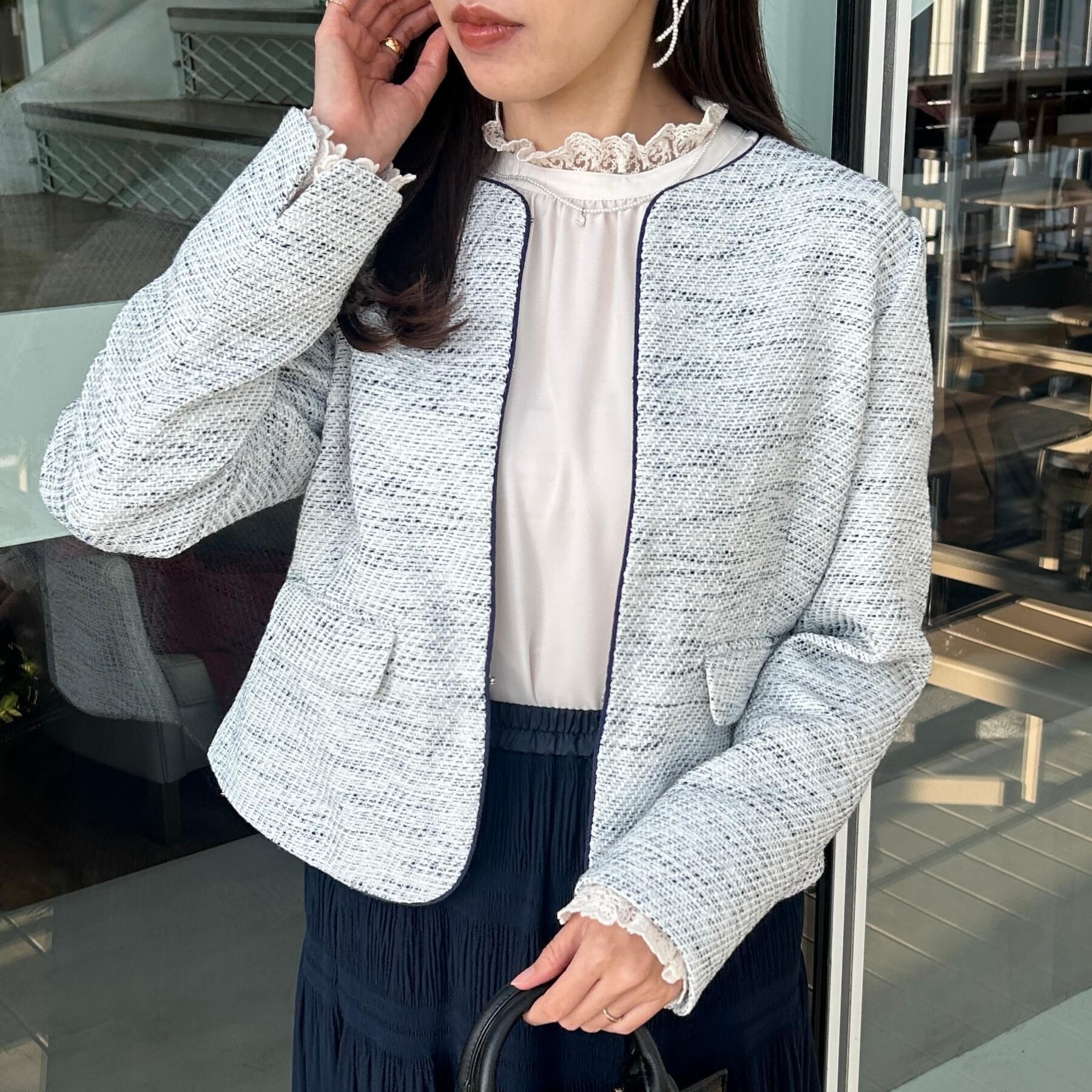 Couture broach「【ハレの日・通勤】カルゼスラブツイードジャケット」|ノーカラージャケット|