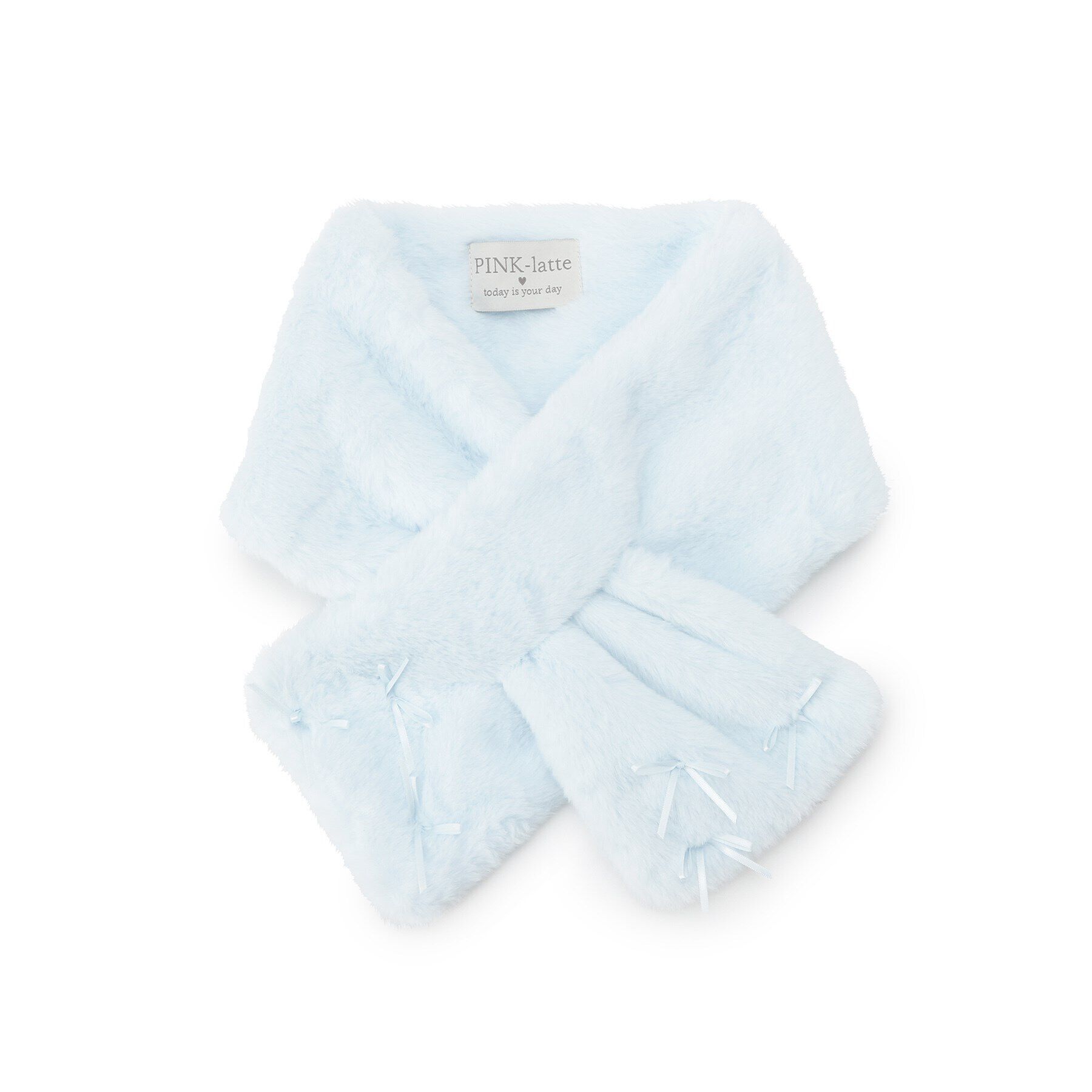 PINK-latte「リボン付きフェイクファーティペット」|マフラー|ブルー(091)