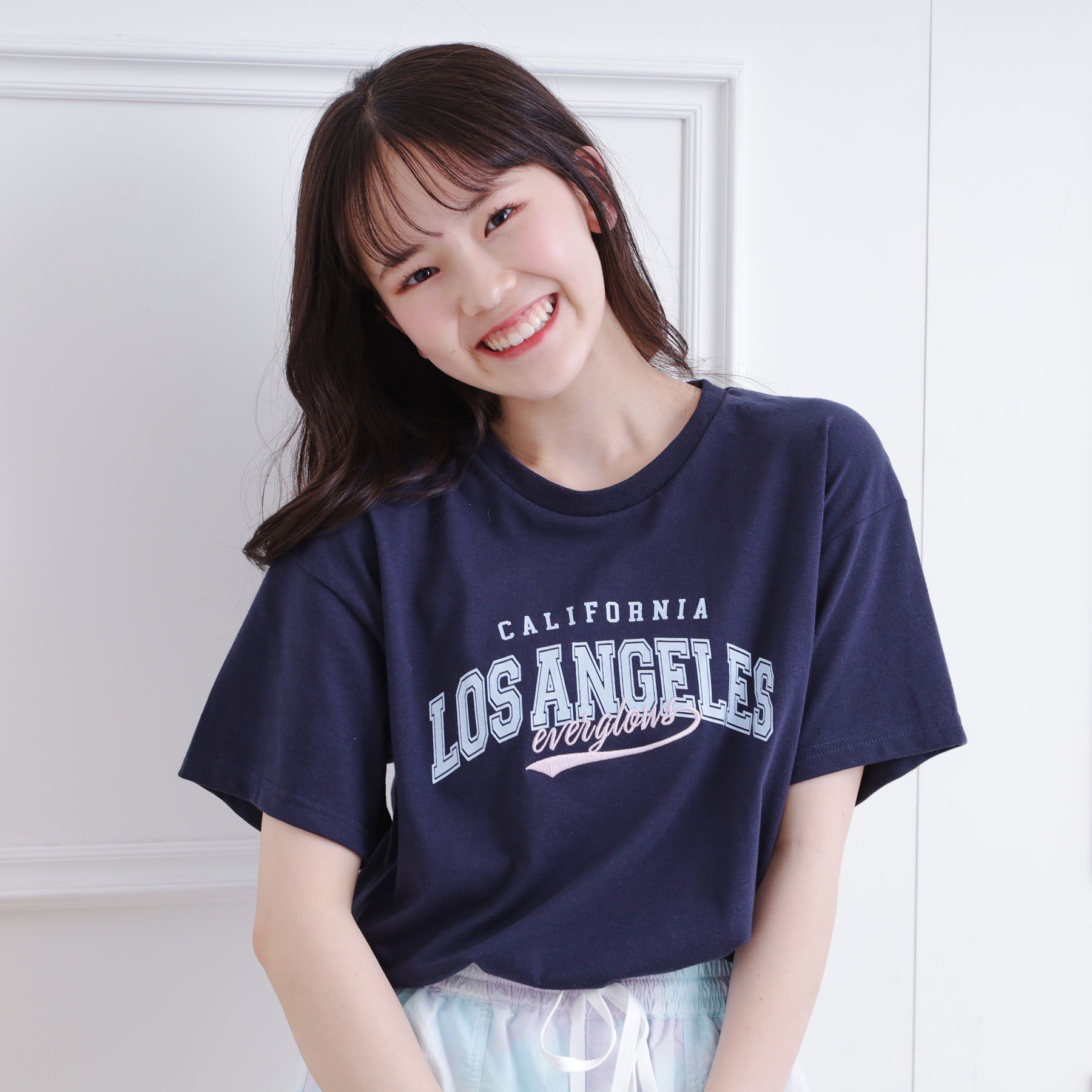 PINK-latte「カレッジロゴTシャツ」|Tシャツ・カットソー|ネイビー(094)