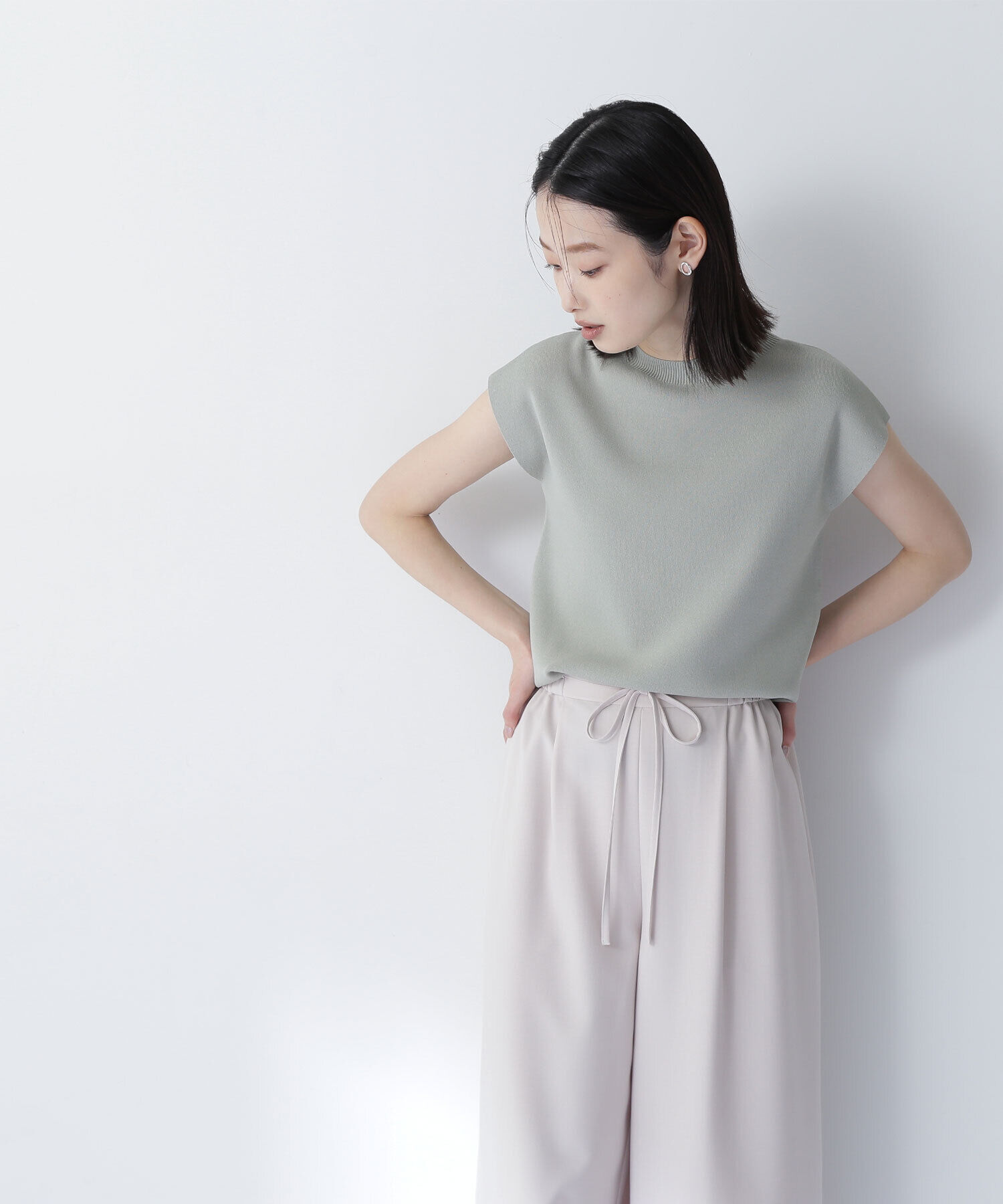  「総針ベーシックシリーズ モックネックニット」|ニット・セーター|ライトグリー