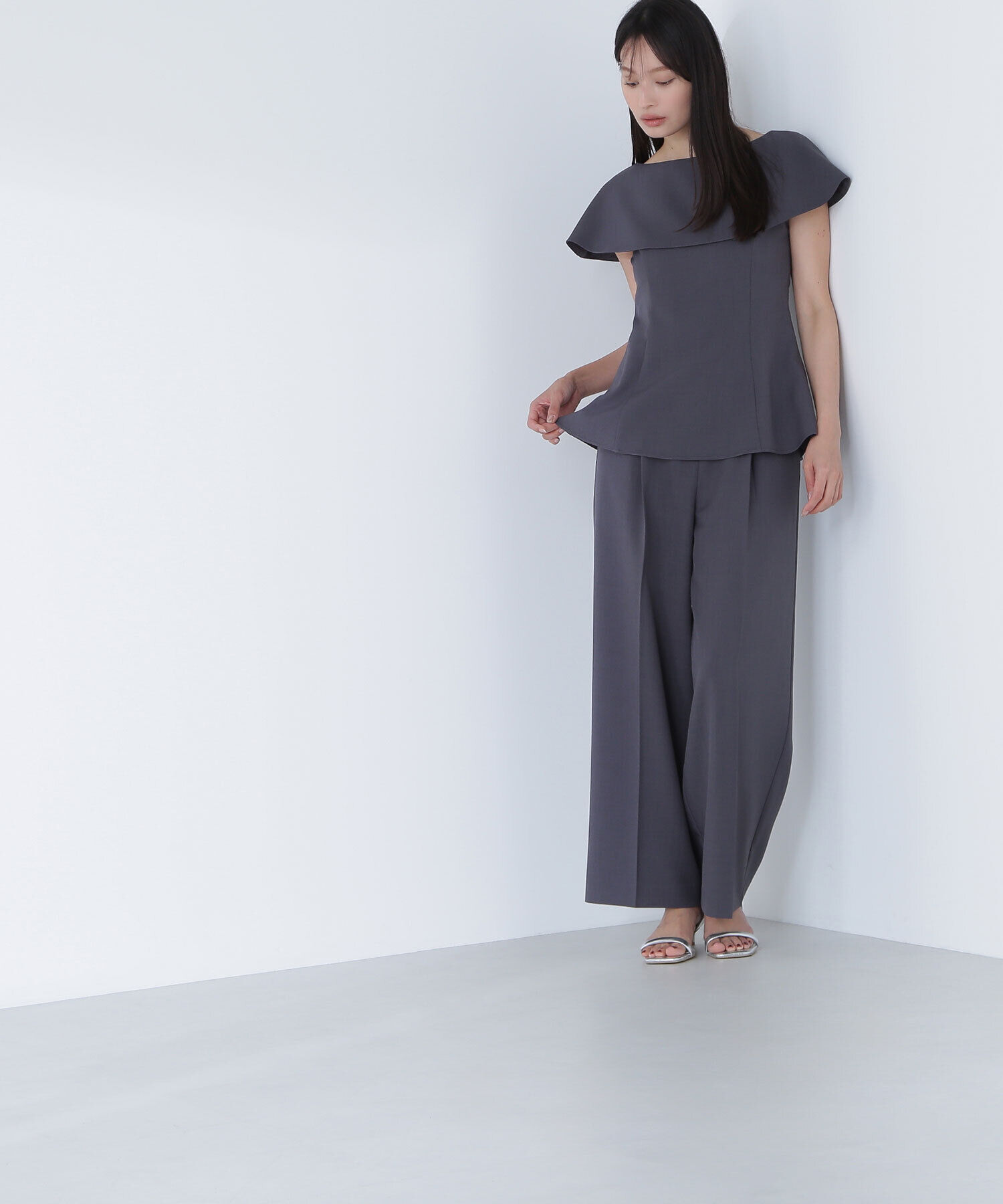  「ケープカラーブラウス＆パンツ」|ワンピース|