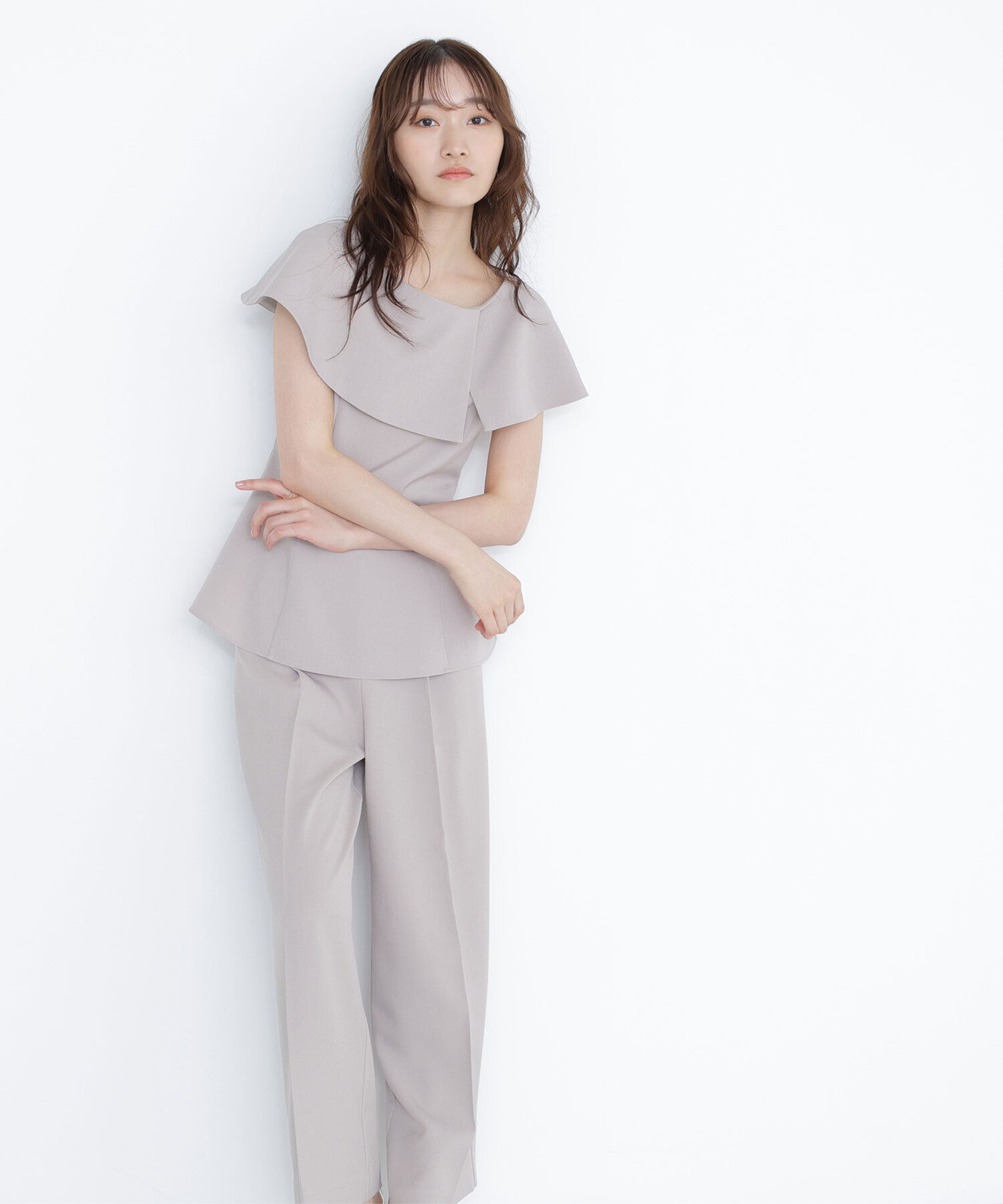  「ケープカラーブラウス＆パンツ」|ワンピース|