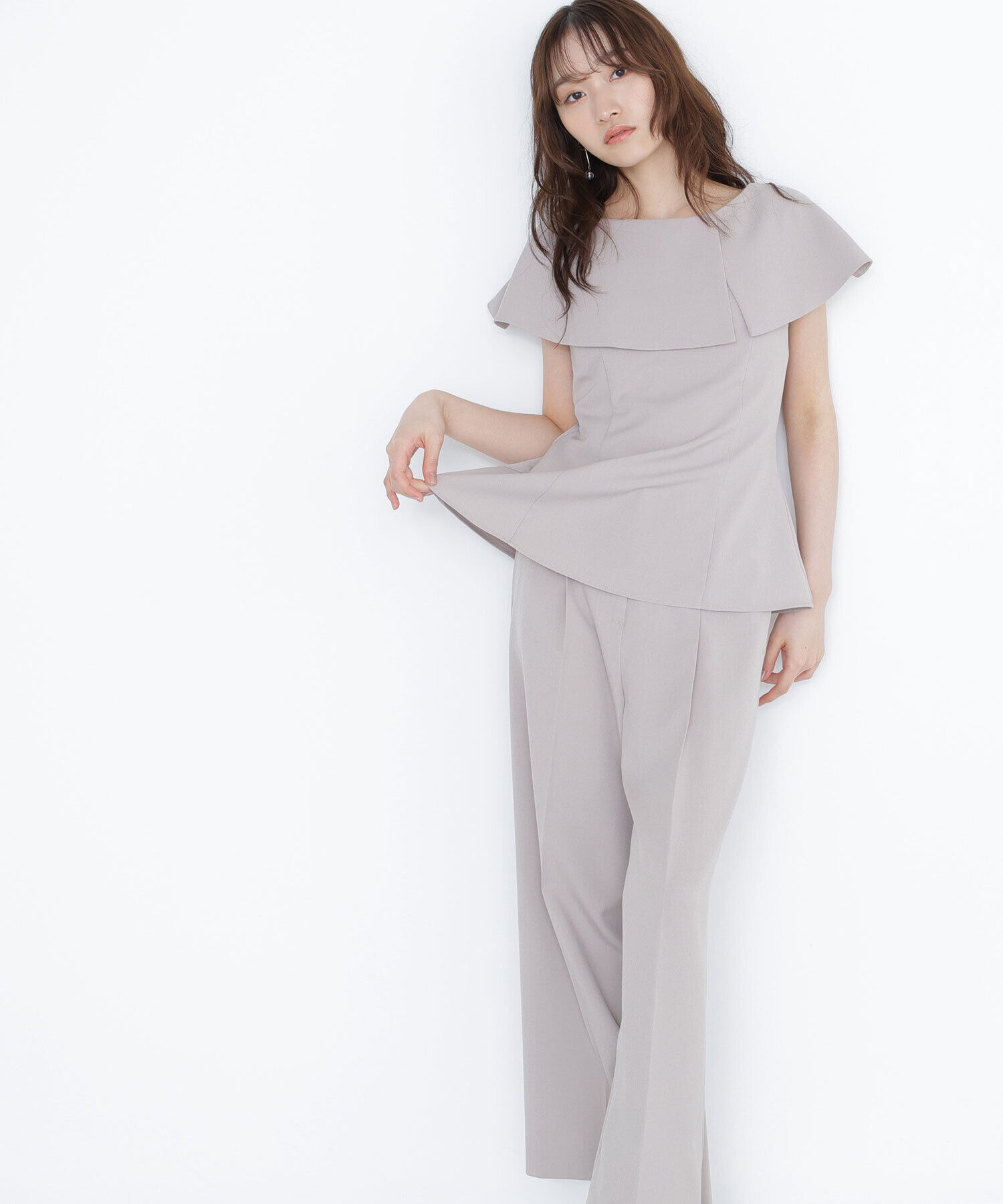  「ケープカラーブラウス＆パンツ」|ワンピース|