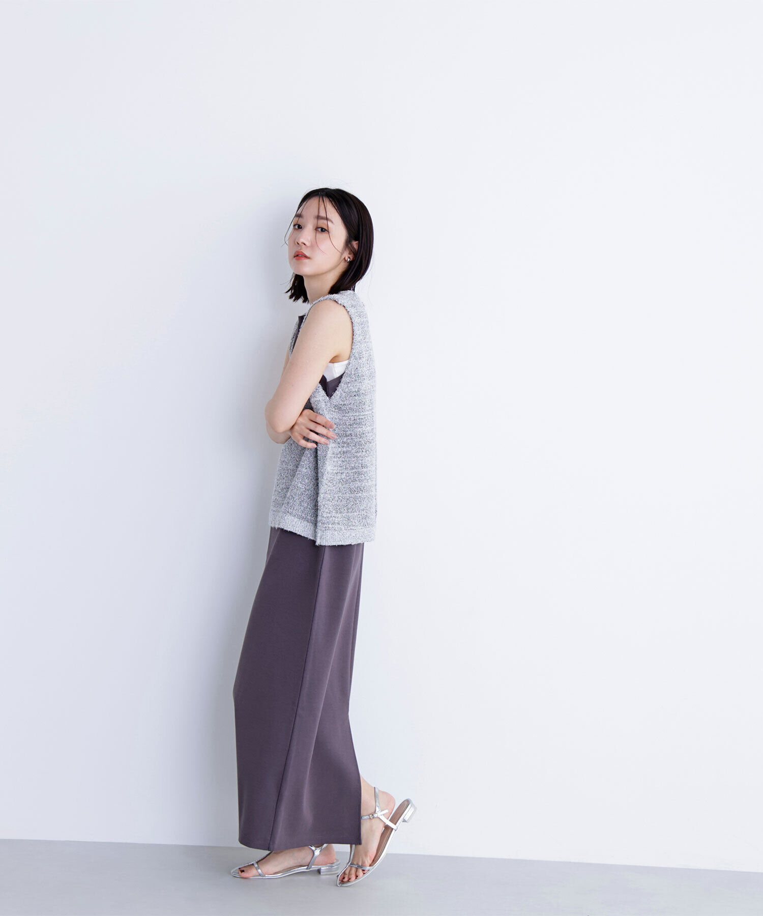  「Vネックニットベスト＆ナローワンピース」|ワンピース|