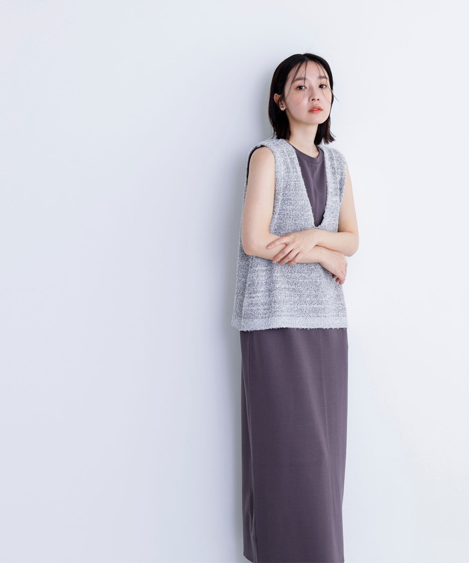  「Vネックニットベスト＆ナローワンピース」|ワンピース|