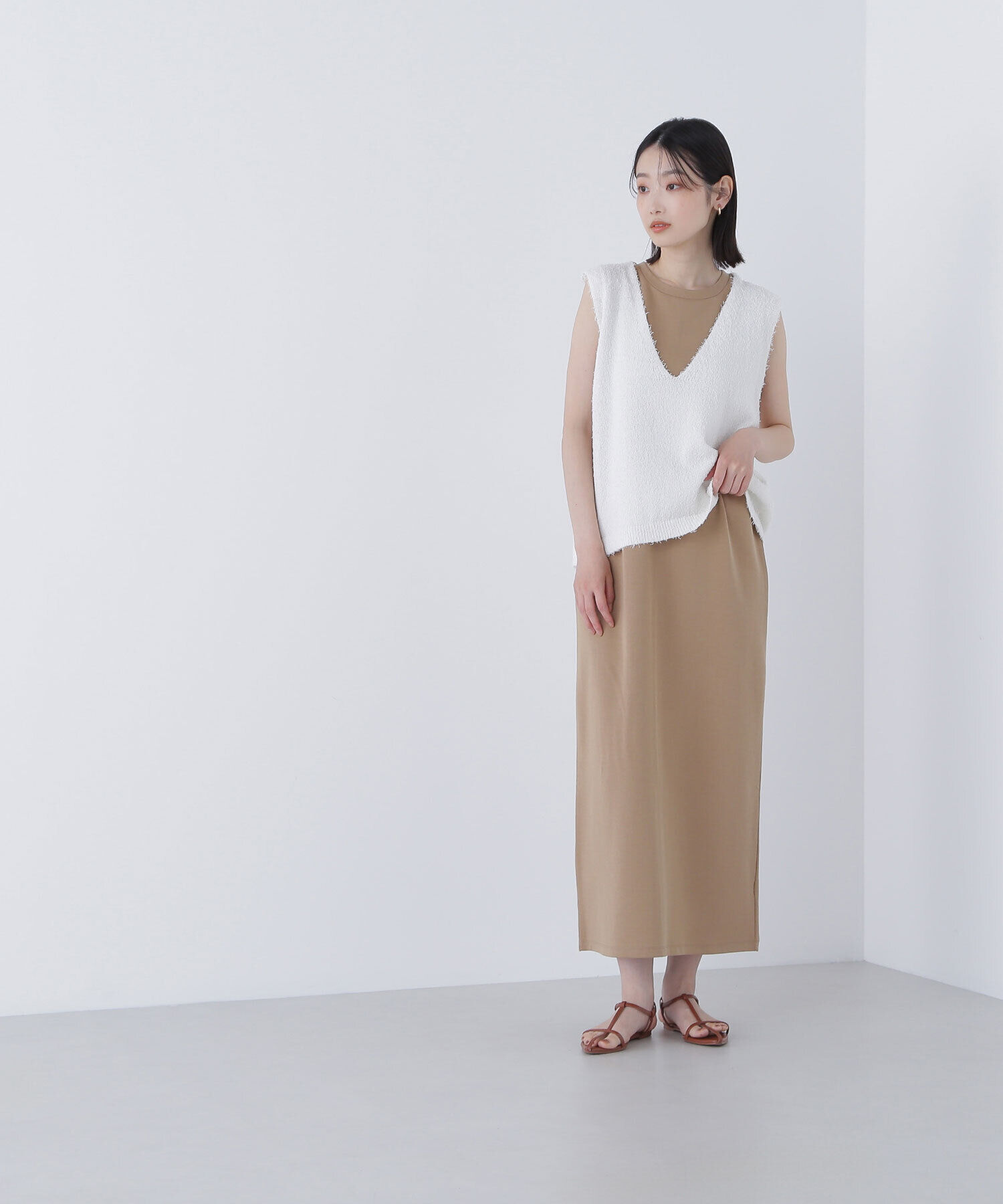  「Vネックニットベスト＆ナローワンピース」|ワンピース|