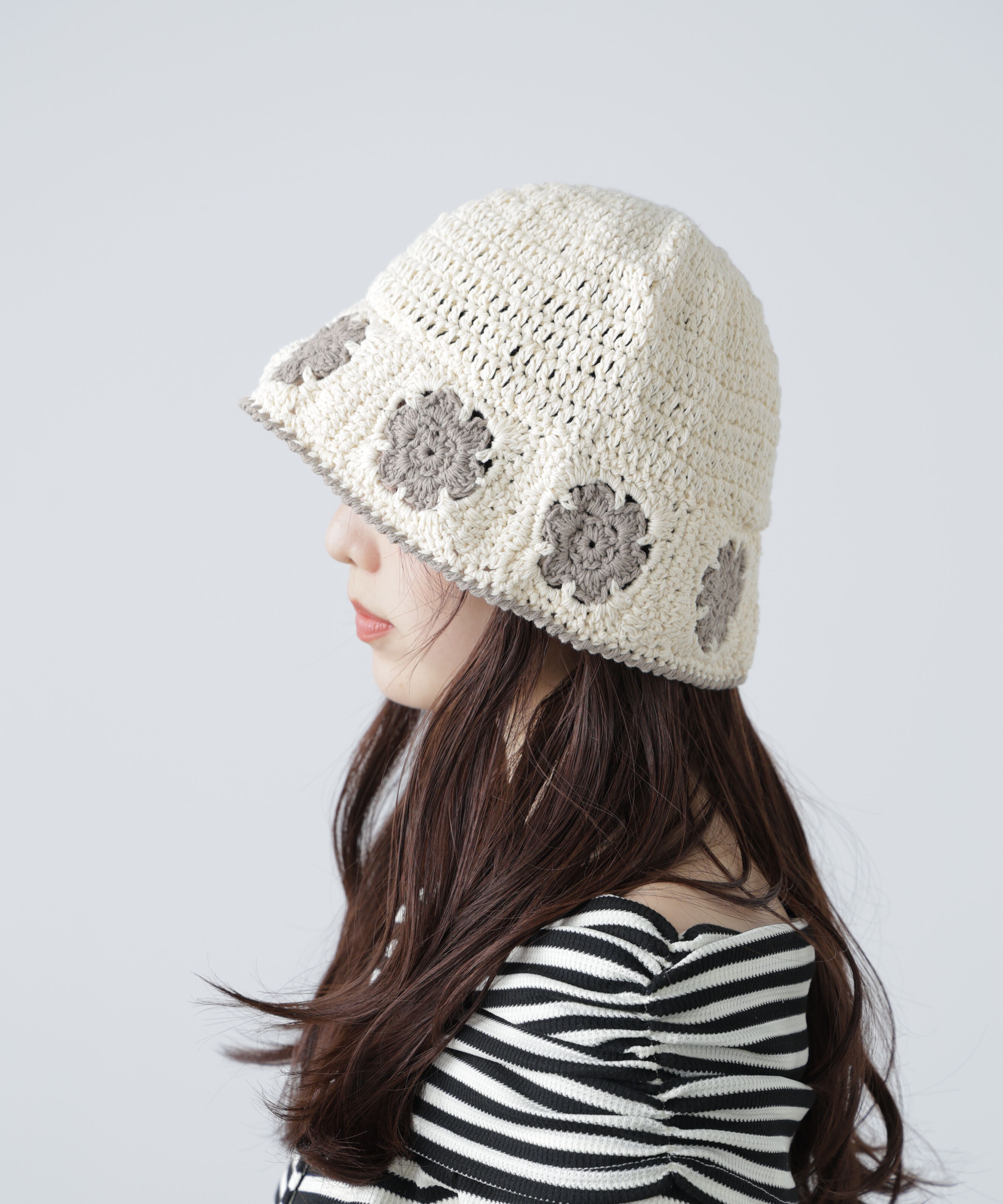  「フラワー編みハット」|ソックス|ホワイト
