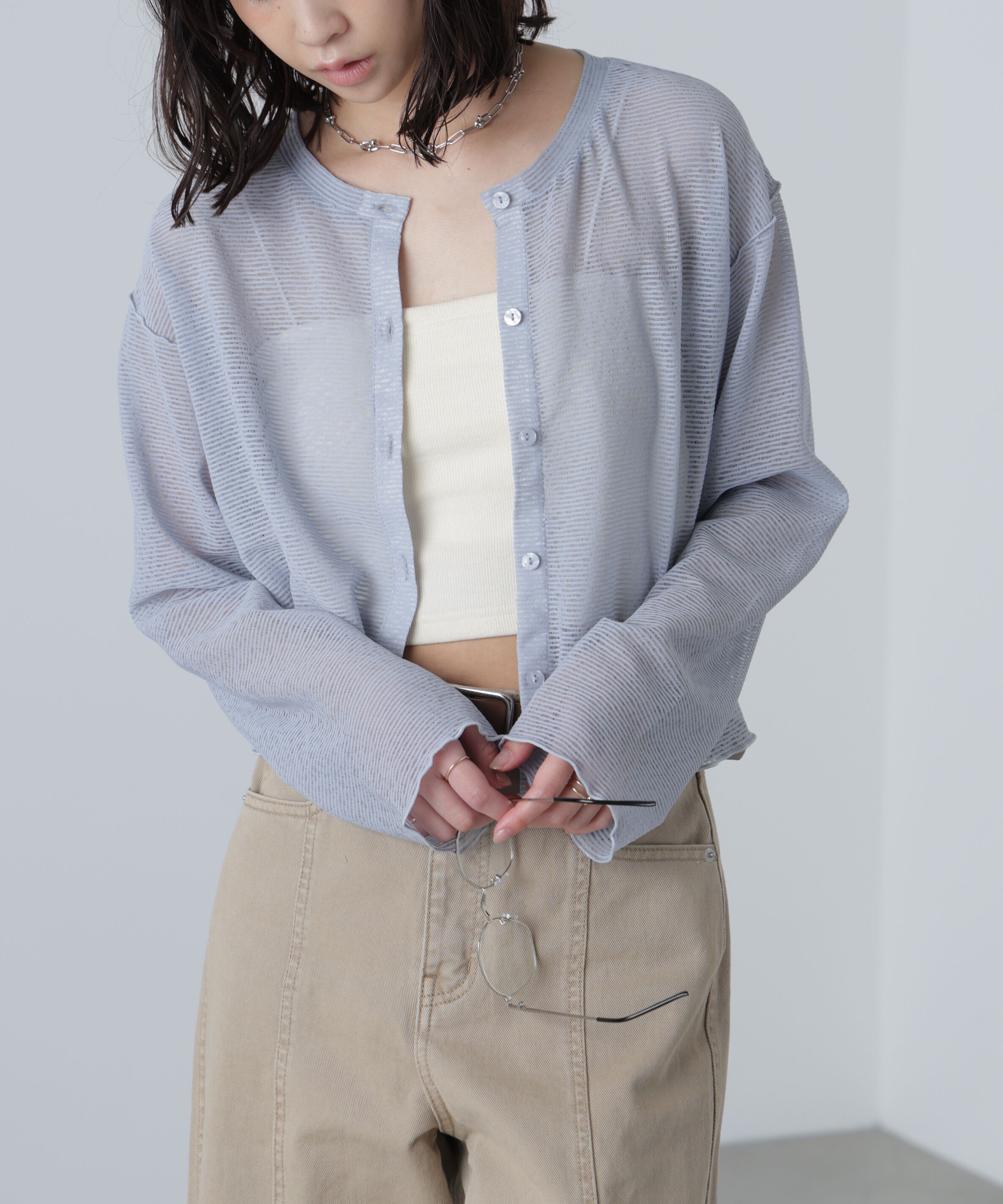  「前後２ＷＡＹシアーカットソーカーディガン」|Tシャツ・カットソー|
