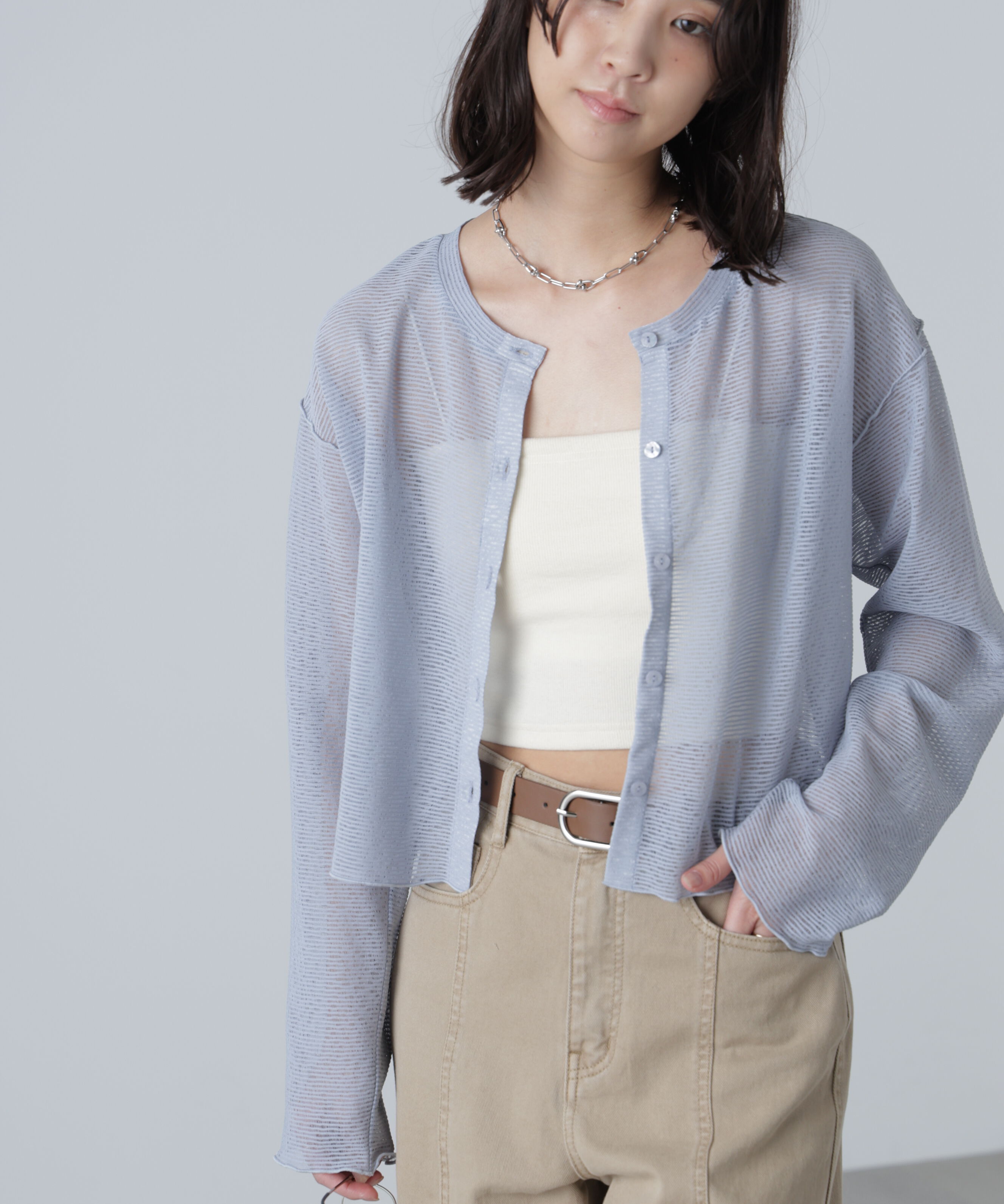  「前後２ＷＡＹシアーカットソーカーディガン」|Tシャツ・カットソー|