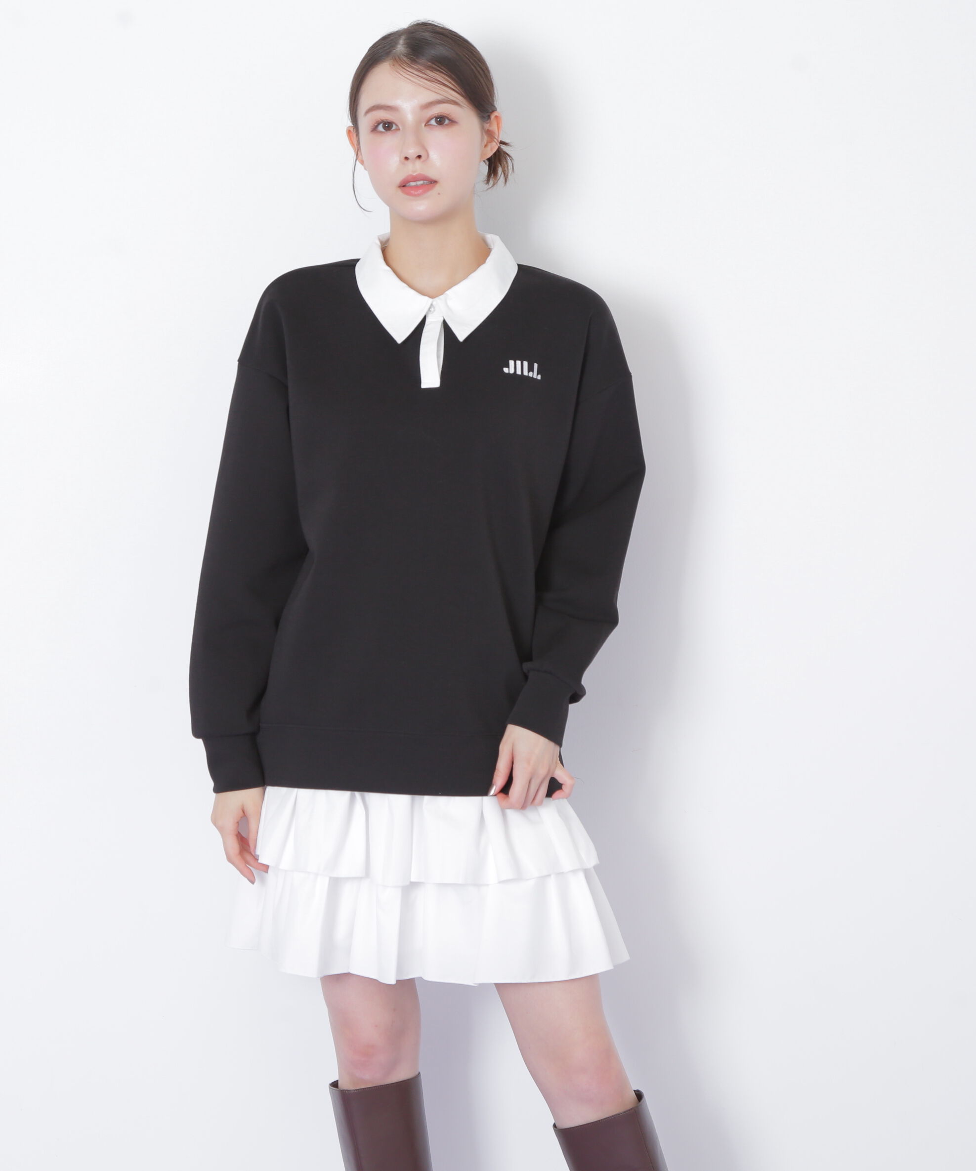  「ポロ衿スウェットフリルミニセットアップ」|ワンピース|