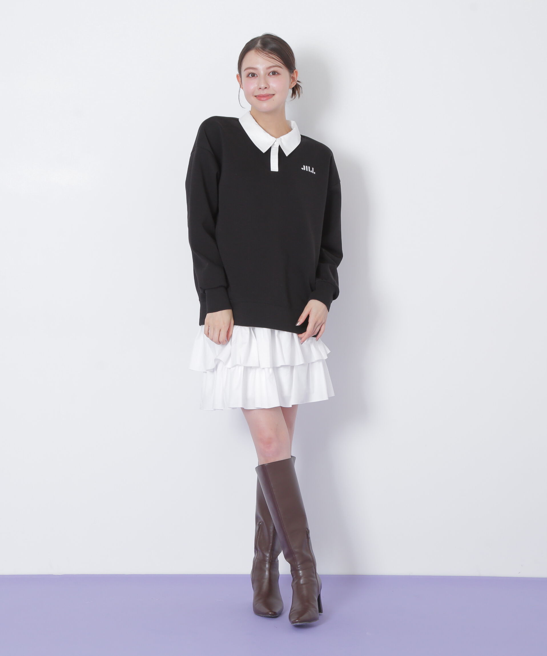  「ポロ衿スウェットフリルミニセットアップ」|ワンピース|