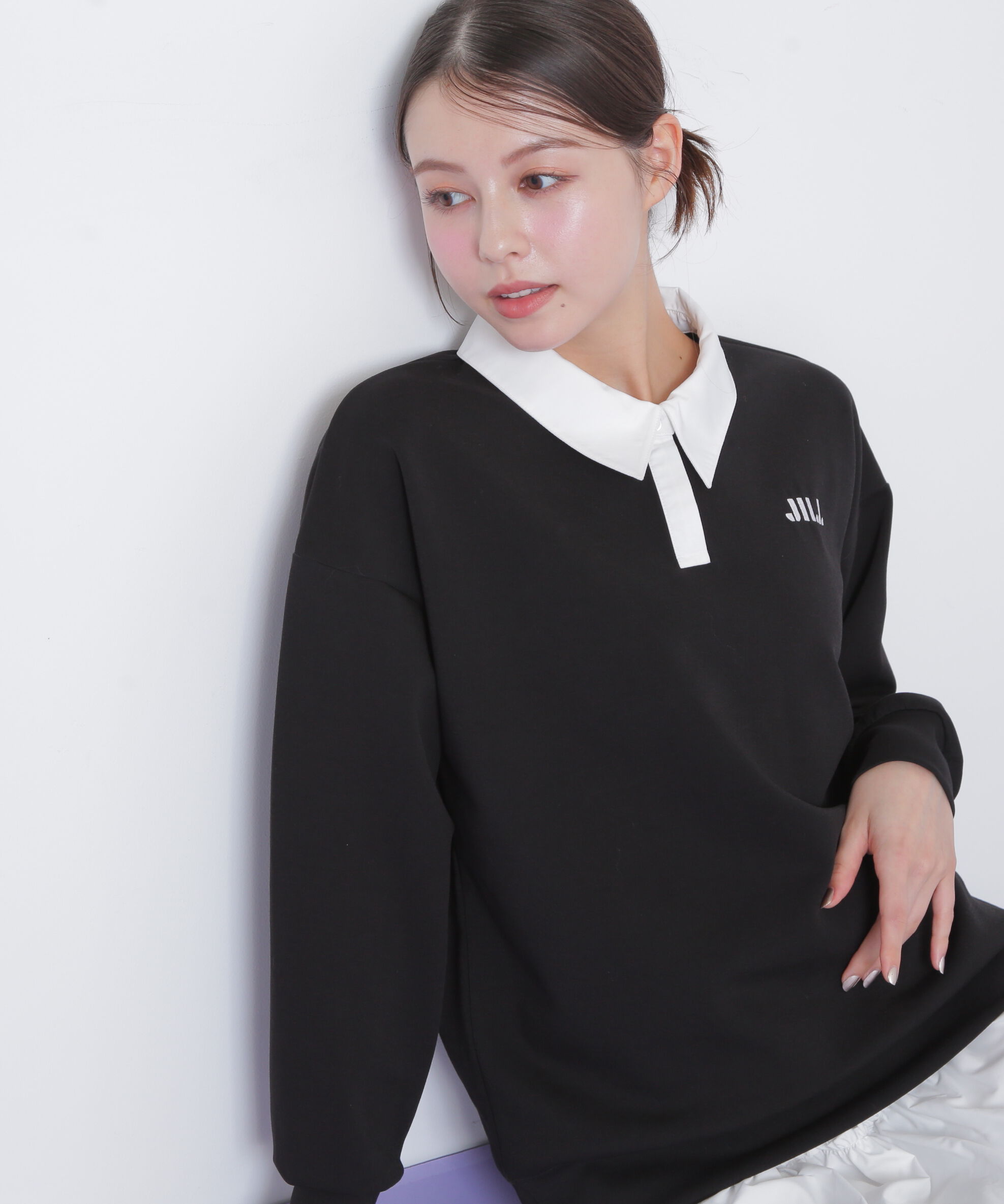  「ポロ衿スウェットフリルミニセットアップ」|ワンピース|