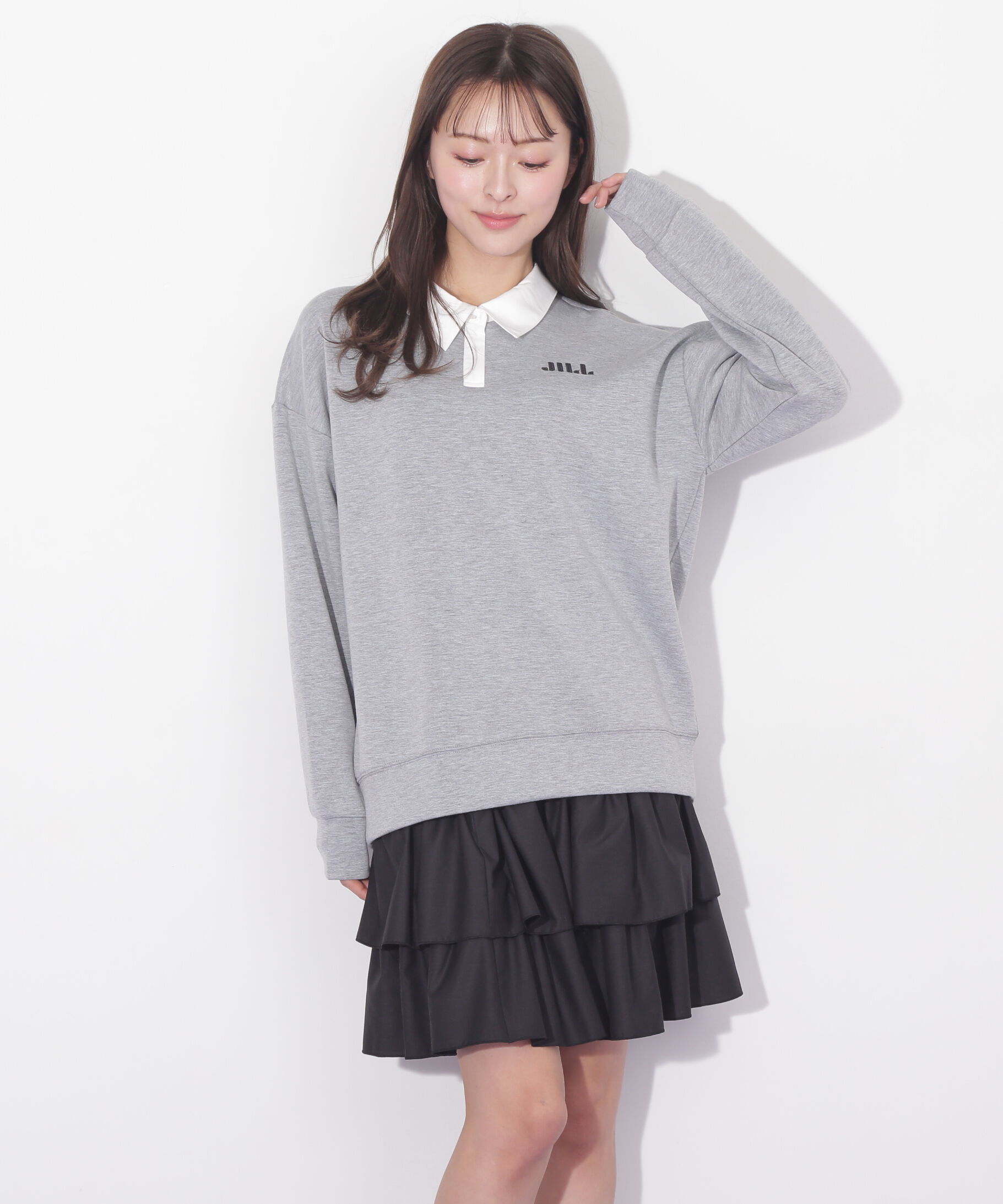 「ポロ衿スウェットフリルミニセットアップ」|ワンピース|