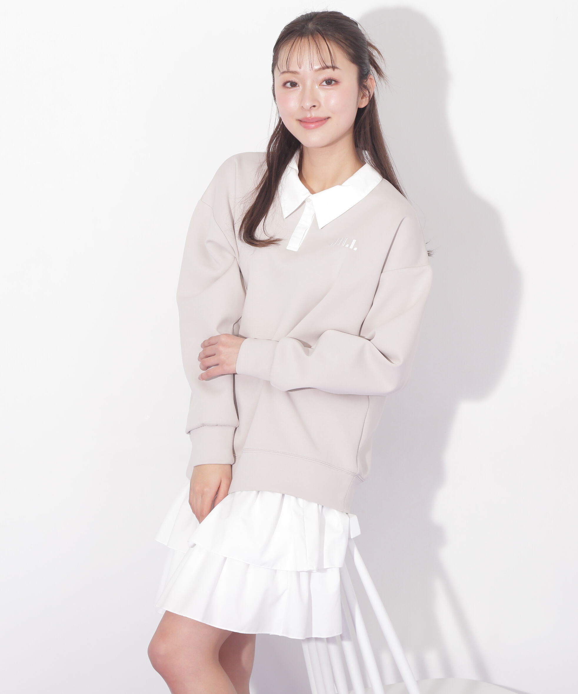  「ポロ衿スウェットフリルミニセットアップ」|ワンピース|