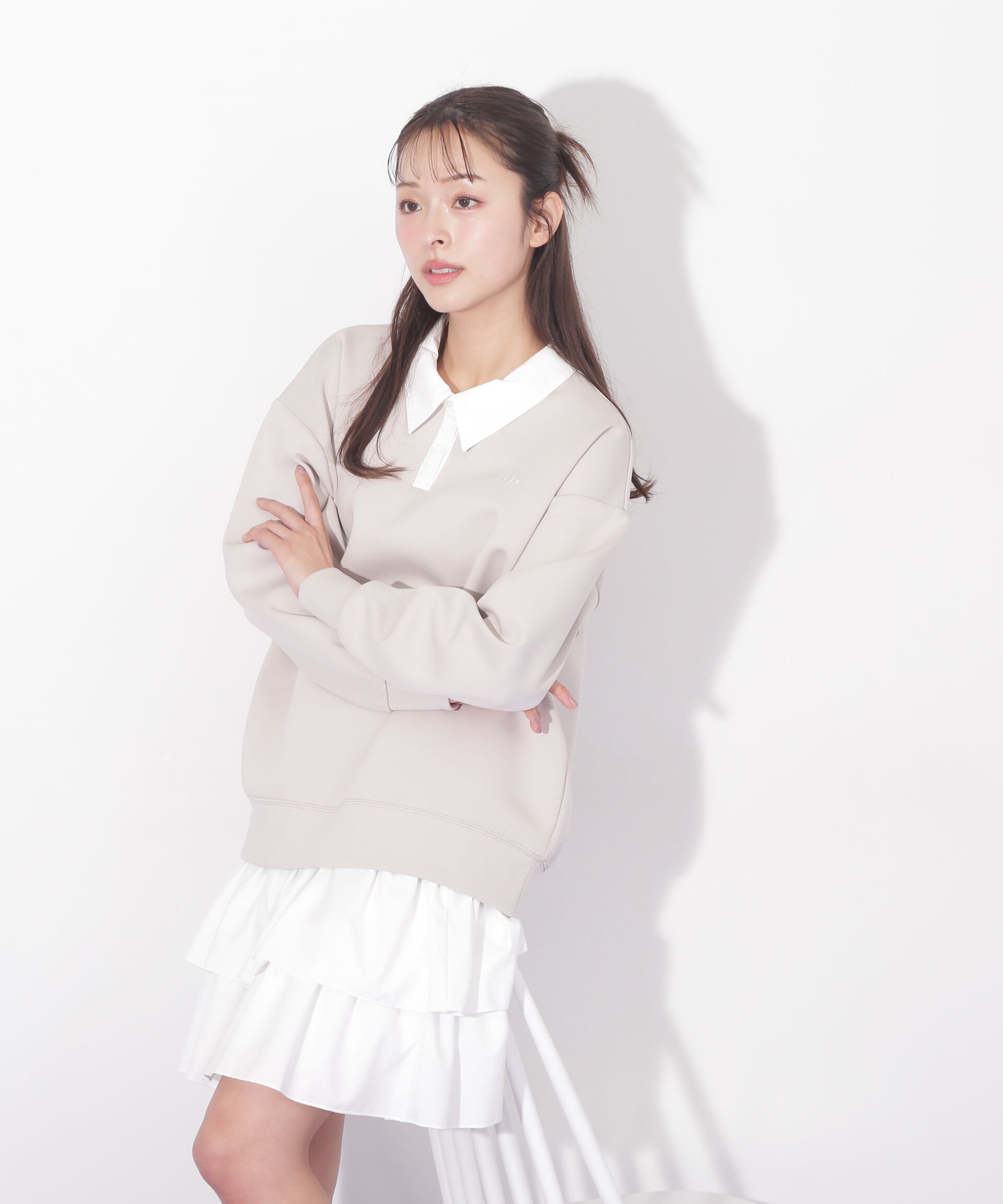  「ポロ衿スウェットフリルミニセットアップ」|ワンピース|