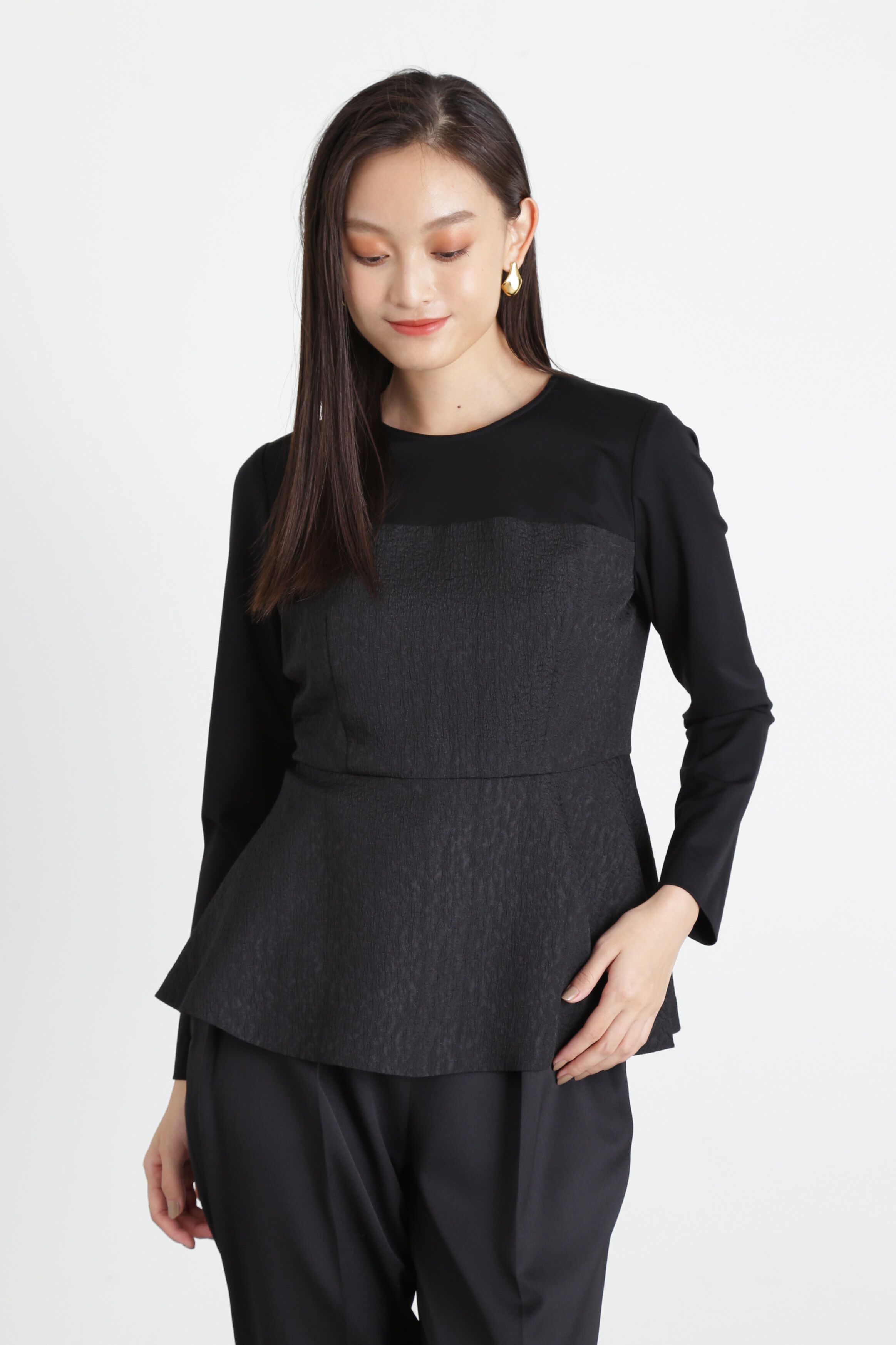  「◆ジャガードコンビペプラムブラウス」|シャツ・ブラウス|