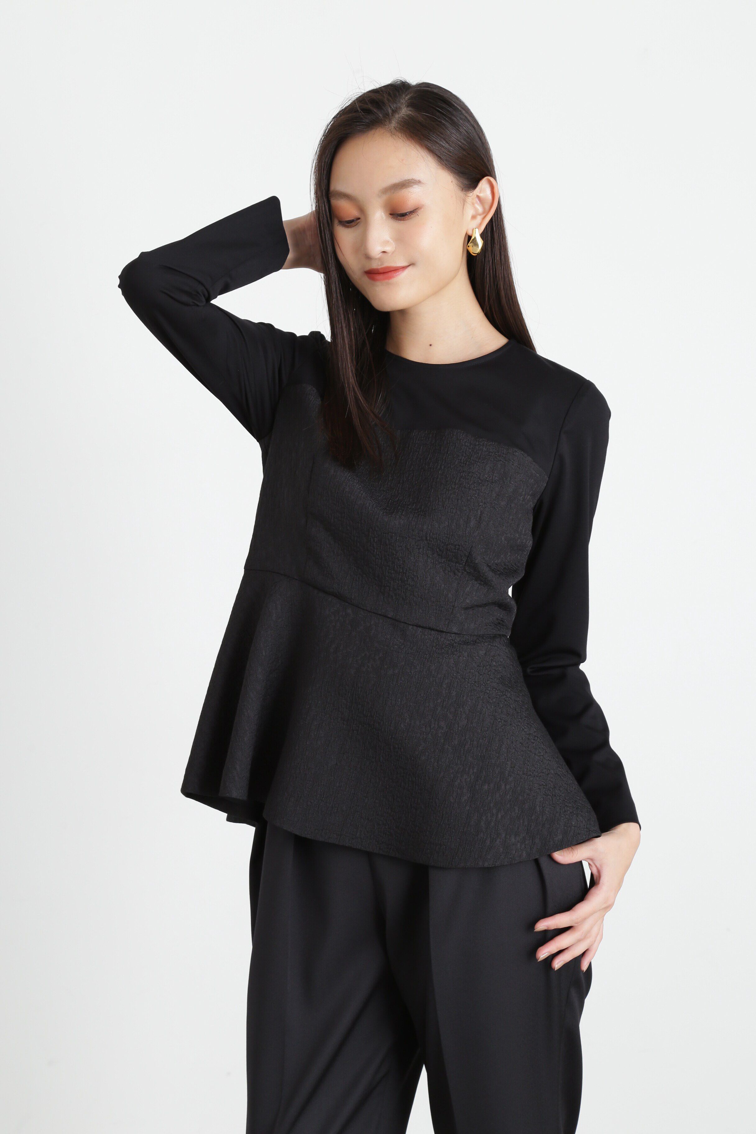  「◆ジャガードコンビペプラムブラウス」|シャツ・ブラウス|