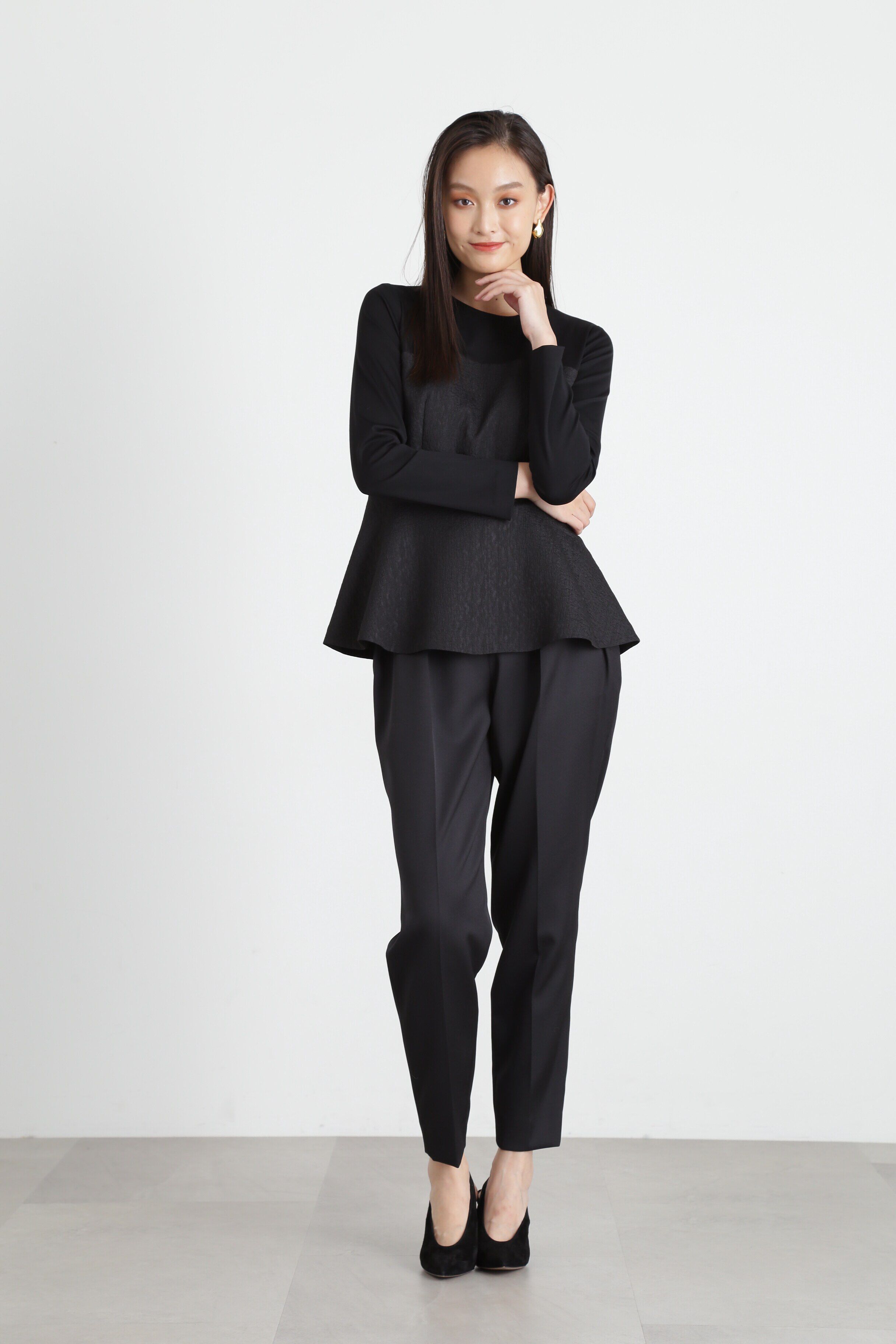  「◆ジャガードコンビペプラムブラウス」|シャツ・ブラウス|