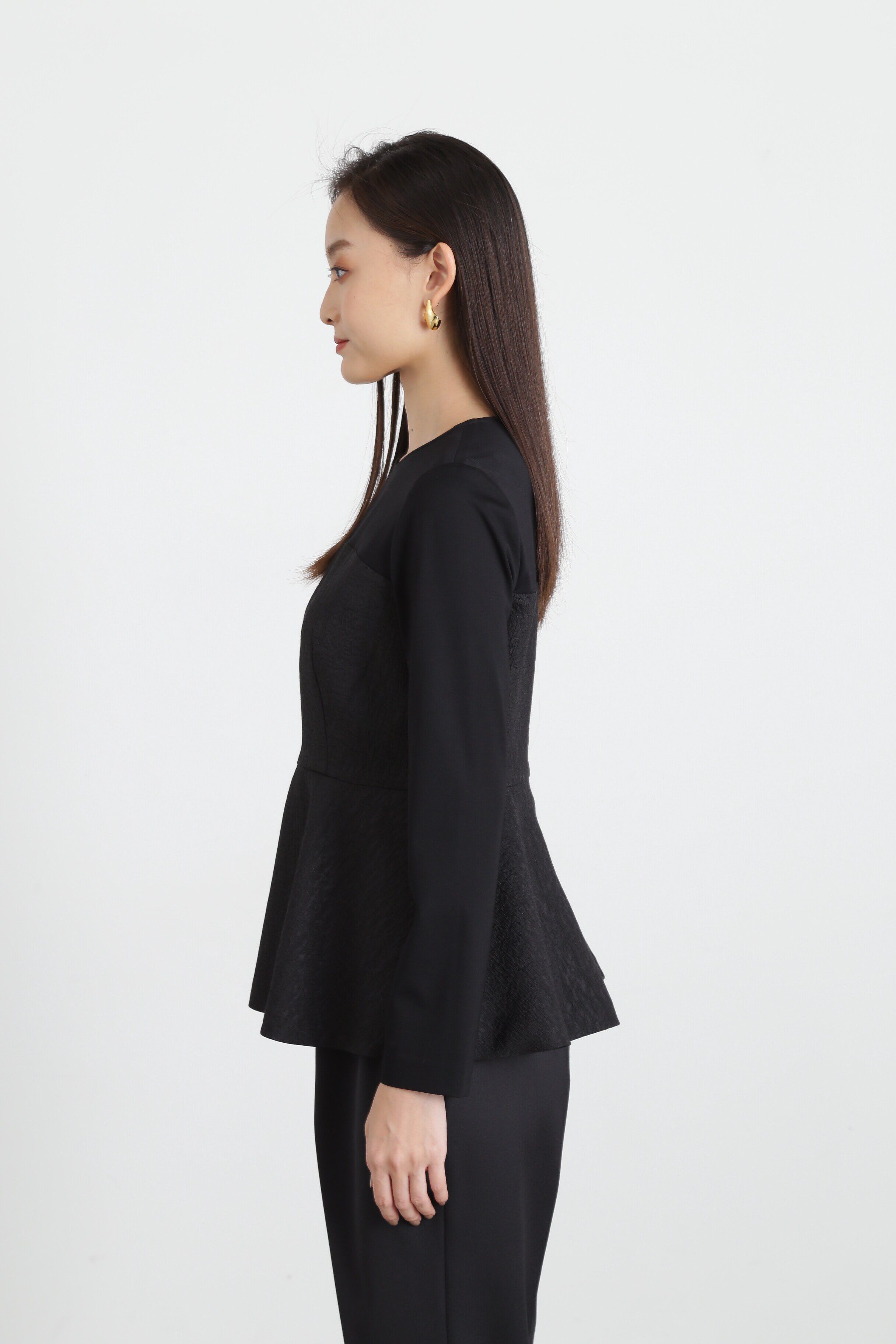  「◆ジャガードコンビペプラムブラウス」|シャツ・ブラウス|