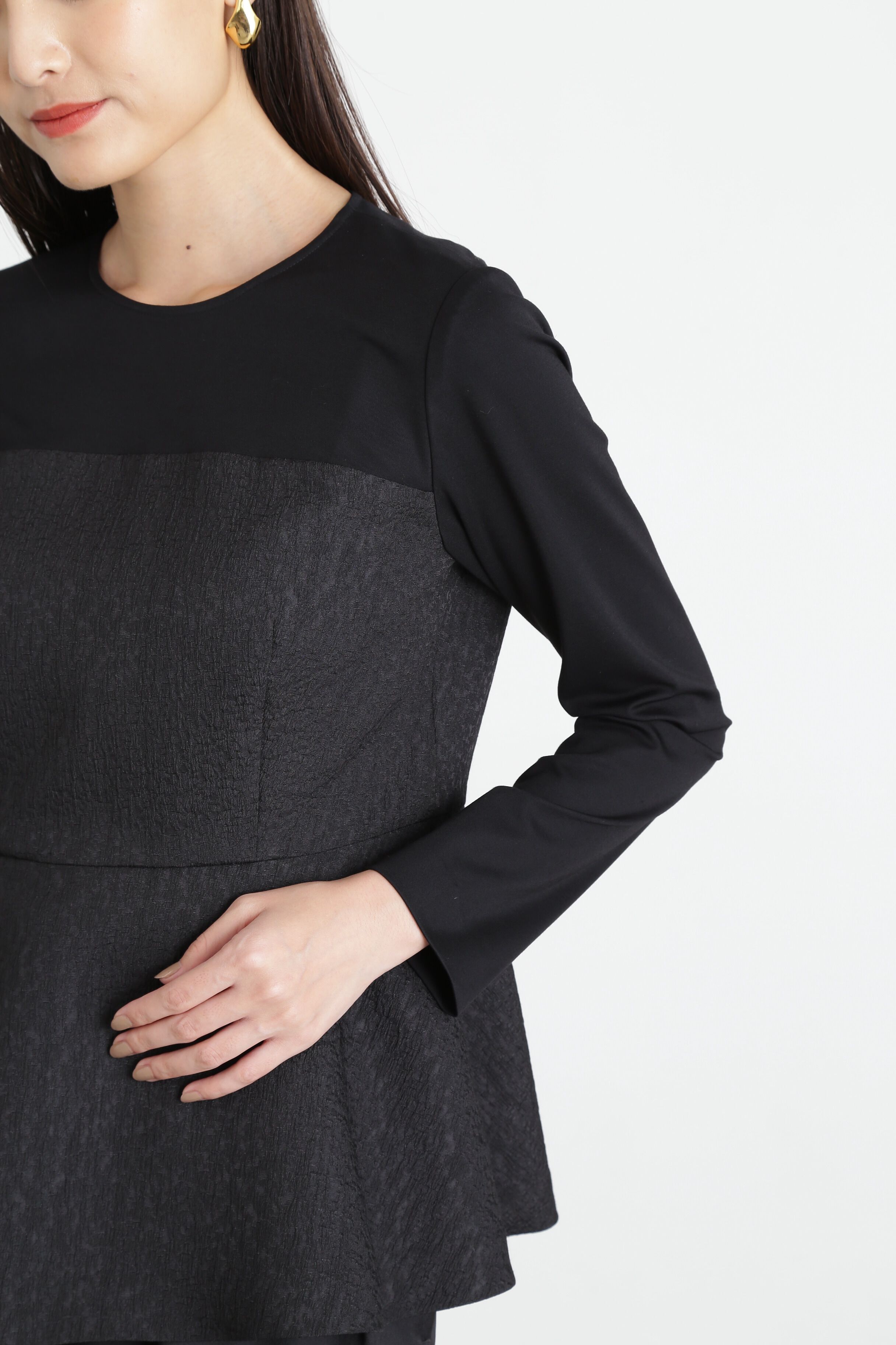  「◆ジャガードコンビペプラムブラウス」|シャツ・ブラウス|