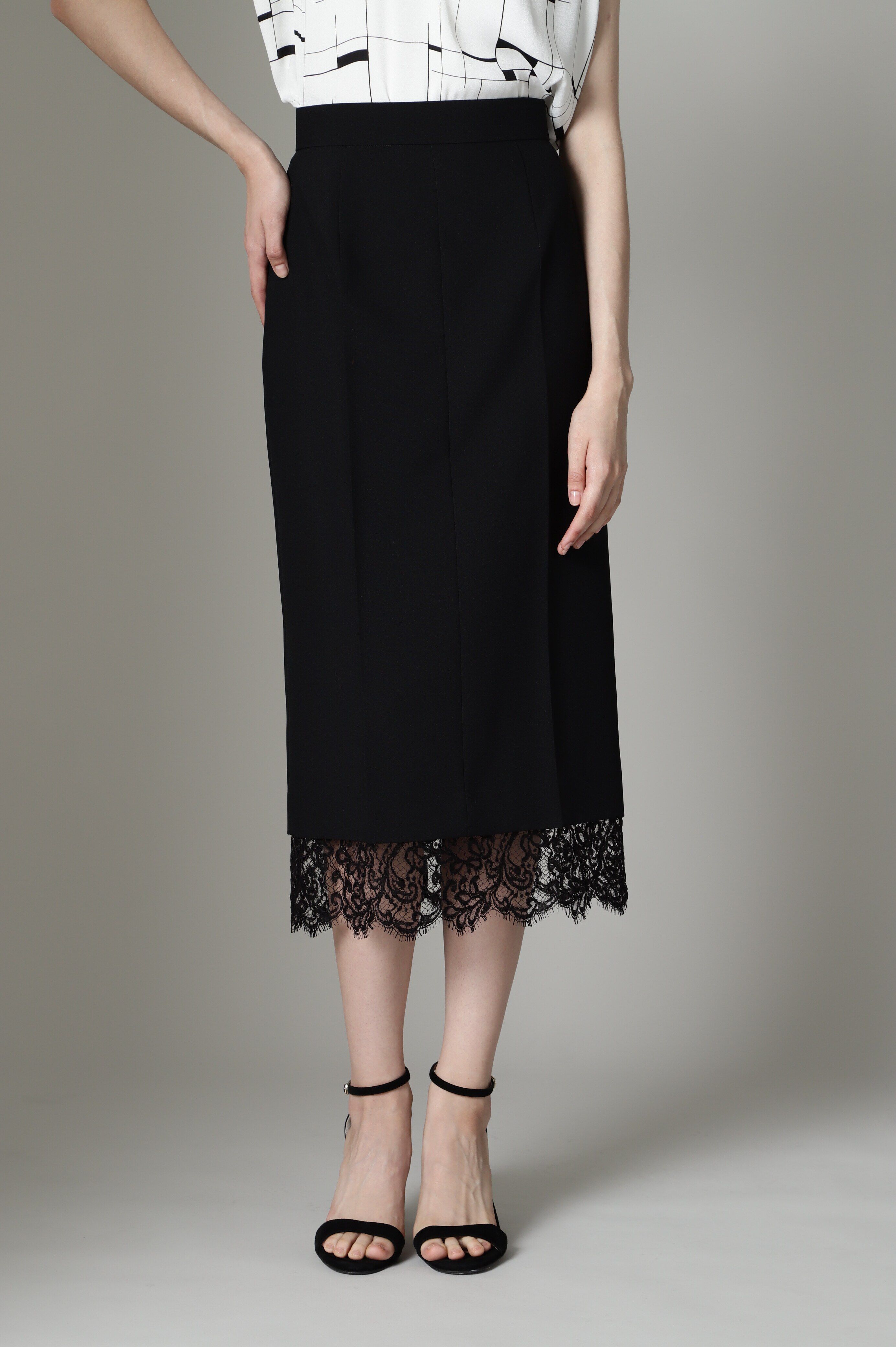  「[URBAN PRECIOUS]レースコンビスカート」|スカート|ブラック