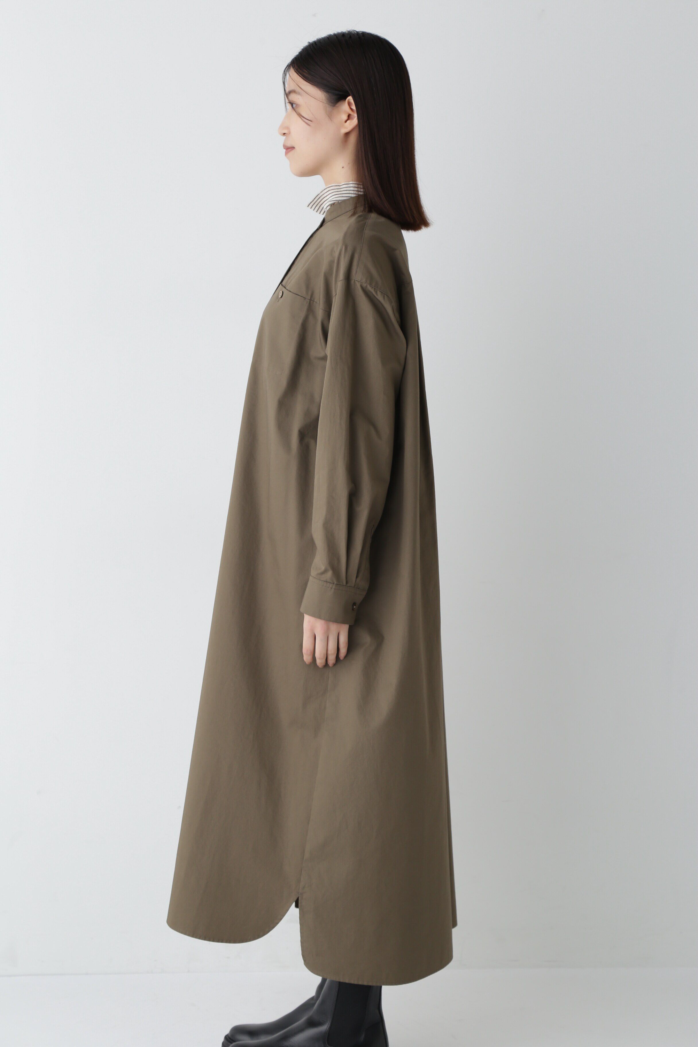  「◆コットンサテンバンドカラーシャツワンピース」|ワンピース|