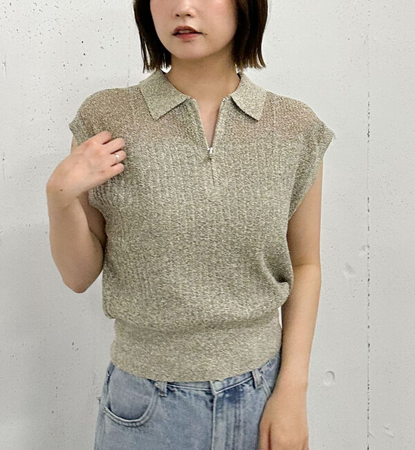 archives「カールヤーンハーフＺＩＰノースリニット」|ニット・セーター|BEIGE