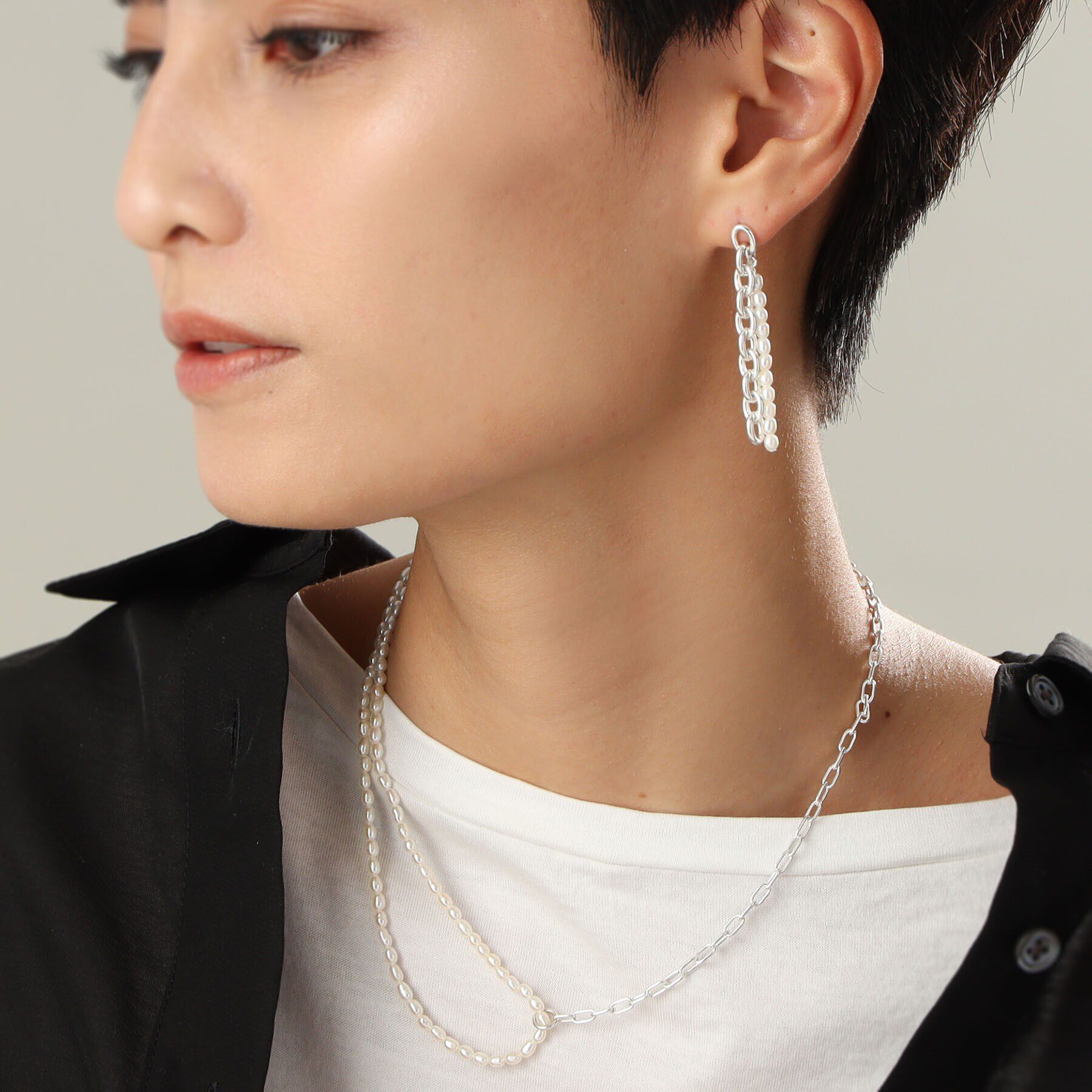 COCOSHNIK ONKITSCH「シルバー バロックパール ハーフチェーン ネックレス」|ネックレス|