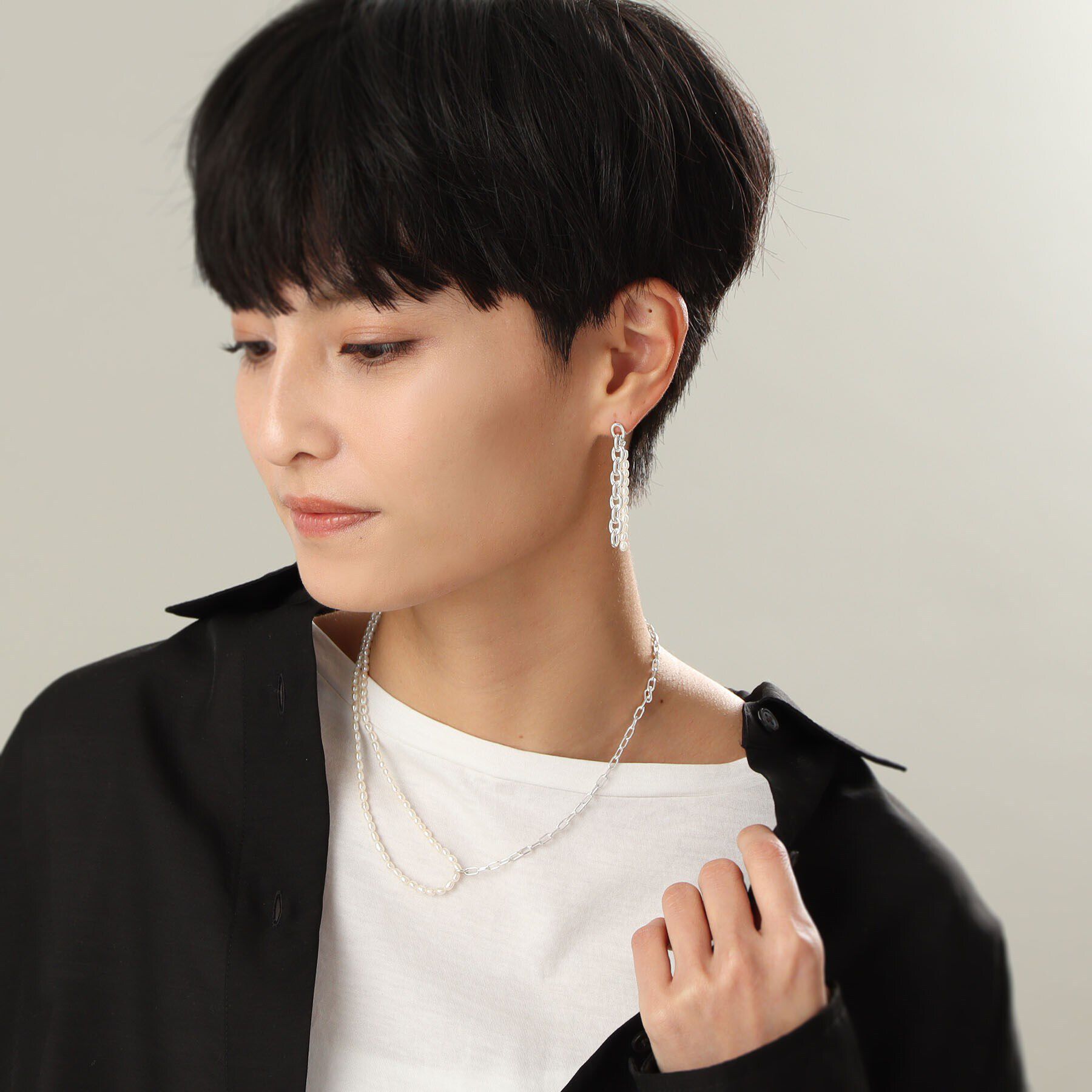 COCOSHNIK ONKITSCH「シルバー バロックパール ハーフチェーン ネックレス」|ネックレス|