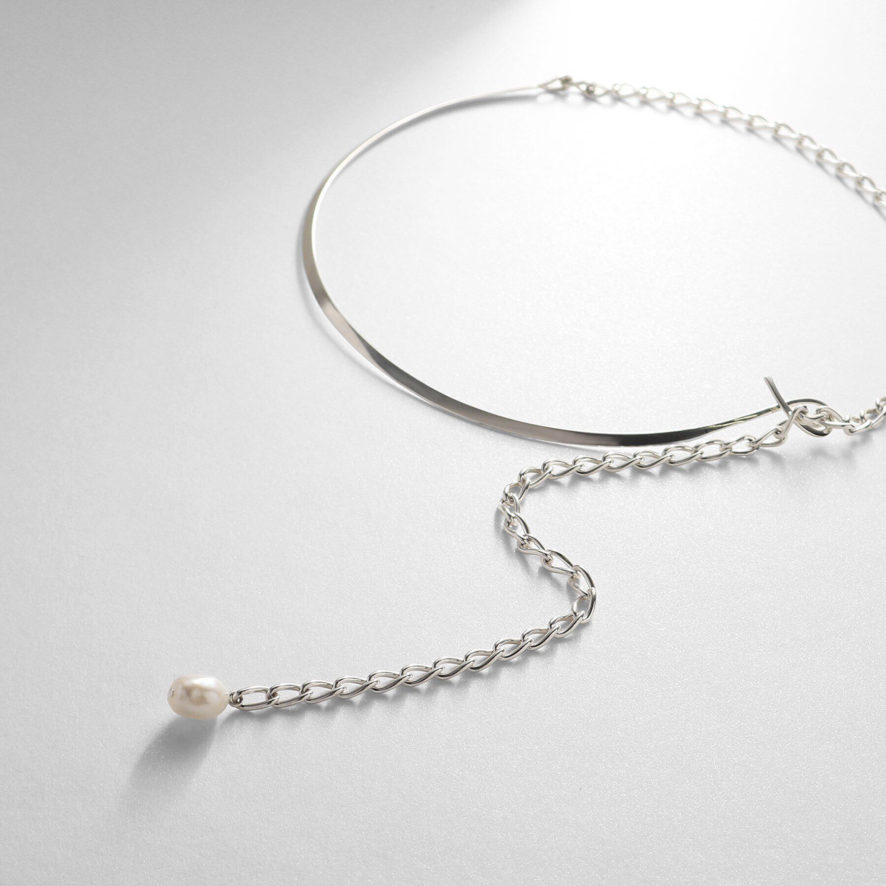 COCOSHNIK ONKITSCH「シルバー マルチチェーンネックレス メタル・パール」|ネックレス|